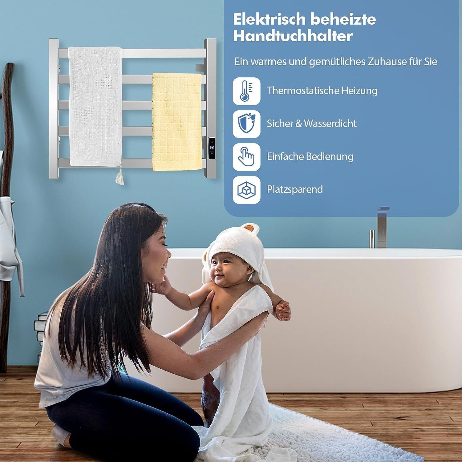 mit KOMFOTTEU Timer Thermostat, Überhitzungsschutz LED-Touchscreen Badheizkörper, & & Elektrischer