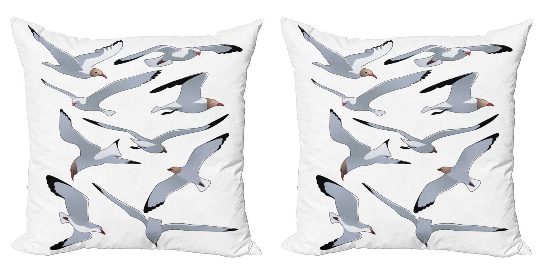Kissenbezüge Modern Accent Doppelseitiger Digitaldruck, Abakuhaus (2 Stück), Weiß Flugwesenseemöwen Cartoon