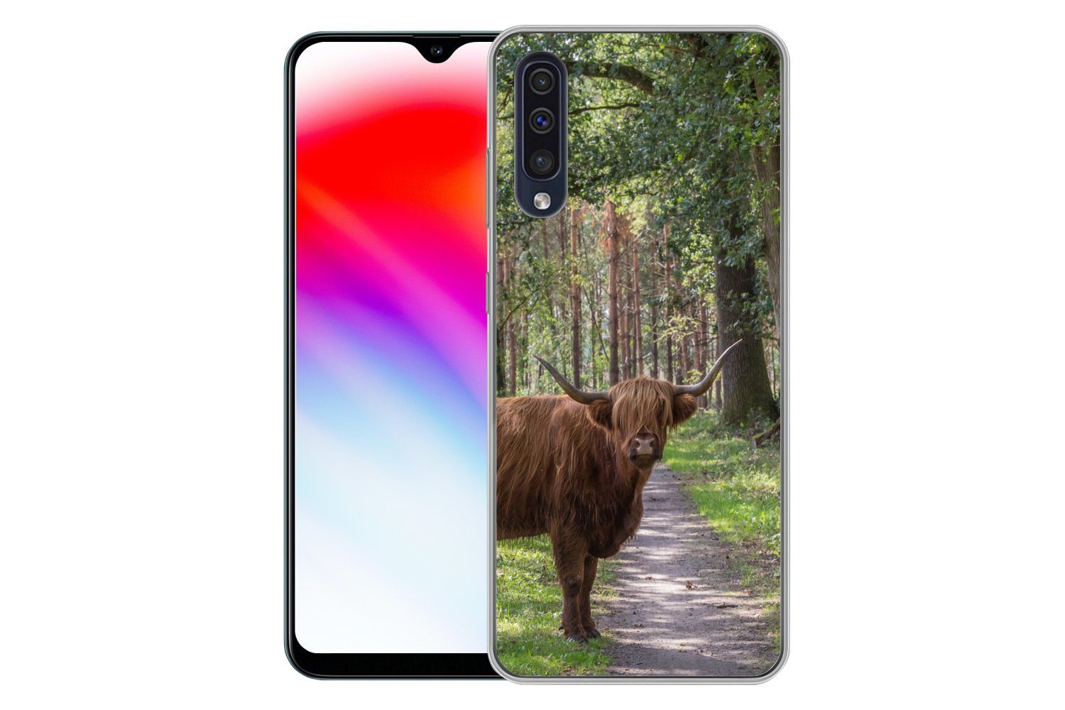 MuchoWow Handyhülle für Samsung Galaxy A30s Schottischer Highlander - Kröte - Baum, Smartphone-Bumper, Print, Handy Schutzhülle Dünn
