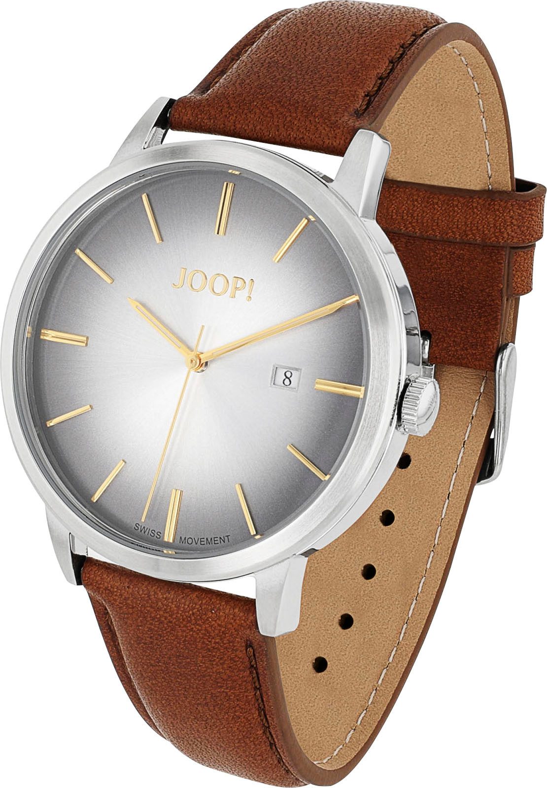 JOOP! Quarzuhr 2039577, Armbanduhr, Herrenuhr, Lederarmband, Datum, Edelstahlboden verschraubt