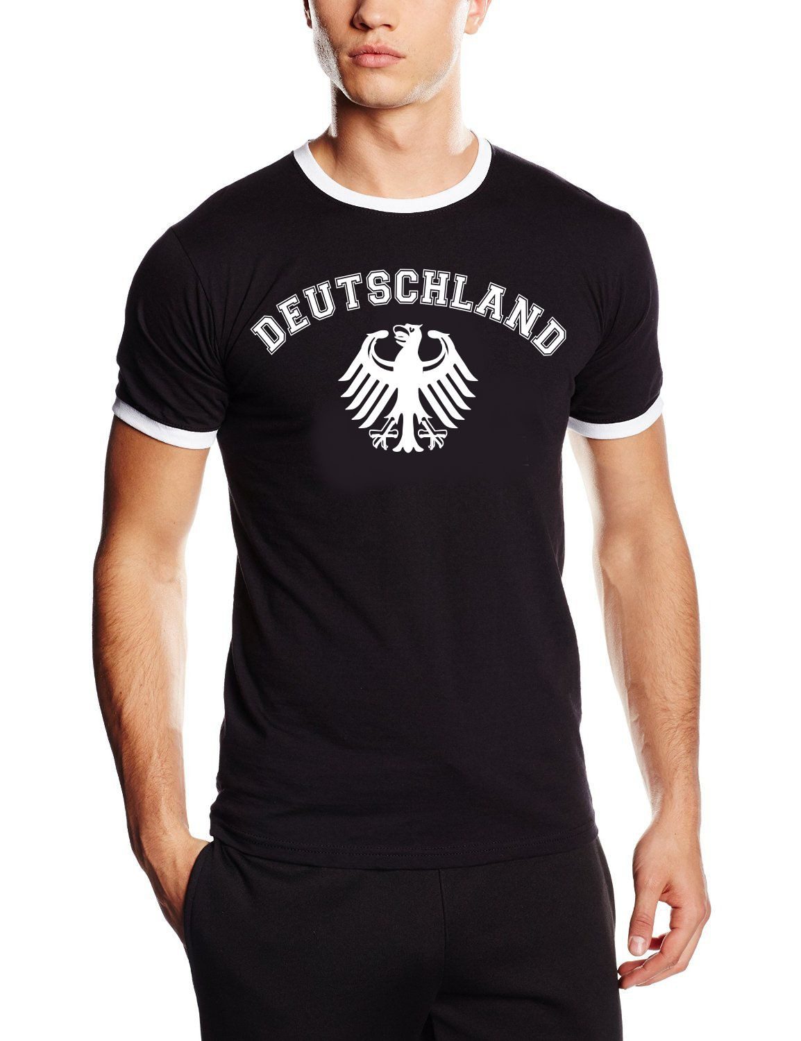 Print-Shirt Deutschland Fan T-Shirt Herren WM Fußball Shirt Schwarz Weiß