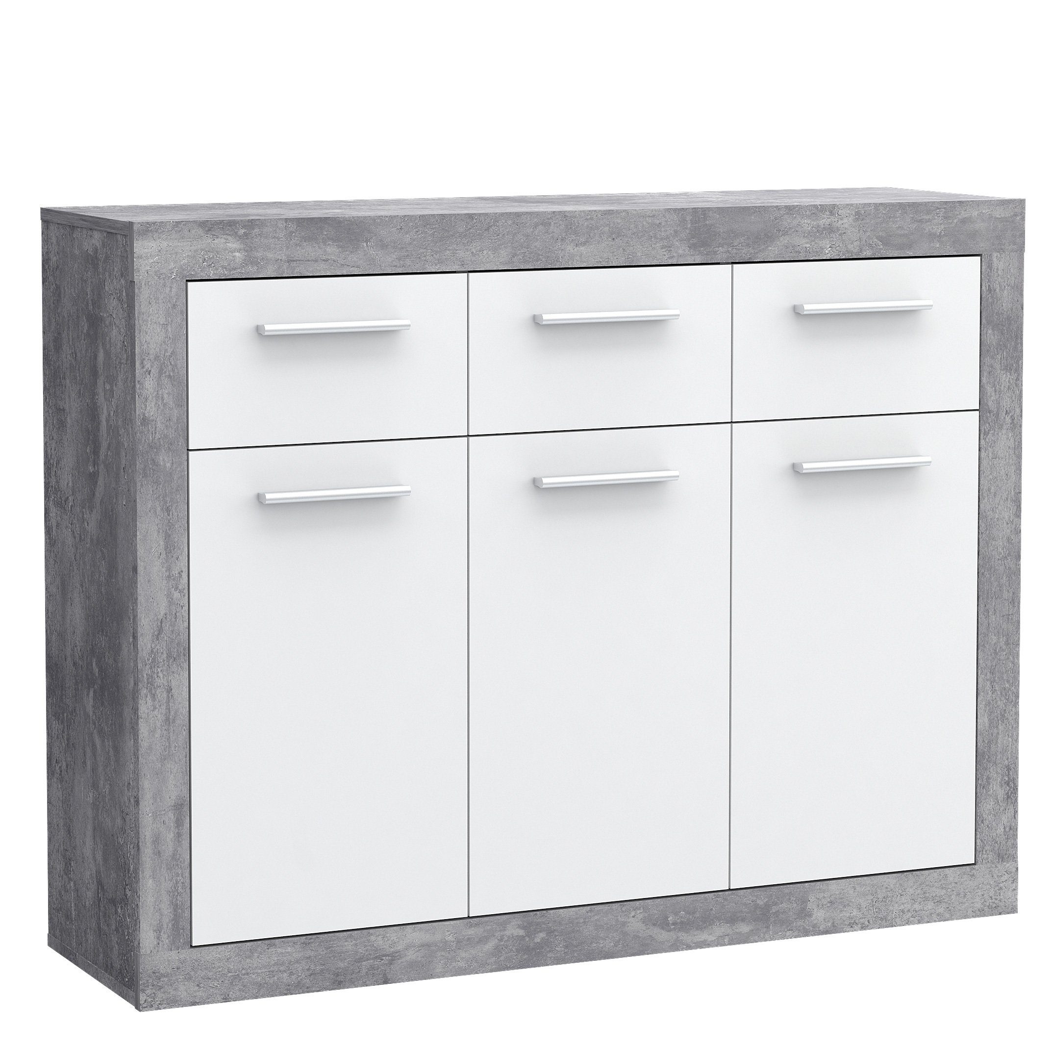 Newroom Kommode Betonoptik Lichtgrau 118 cm, Kommode Betonoptik Lichtgrau Modern Sideboard Highboard Wohnzimmer
