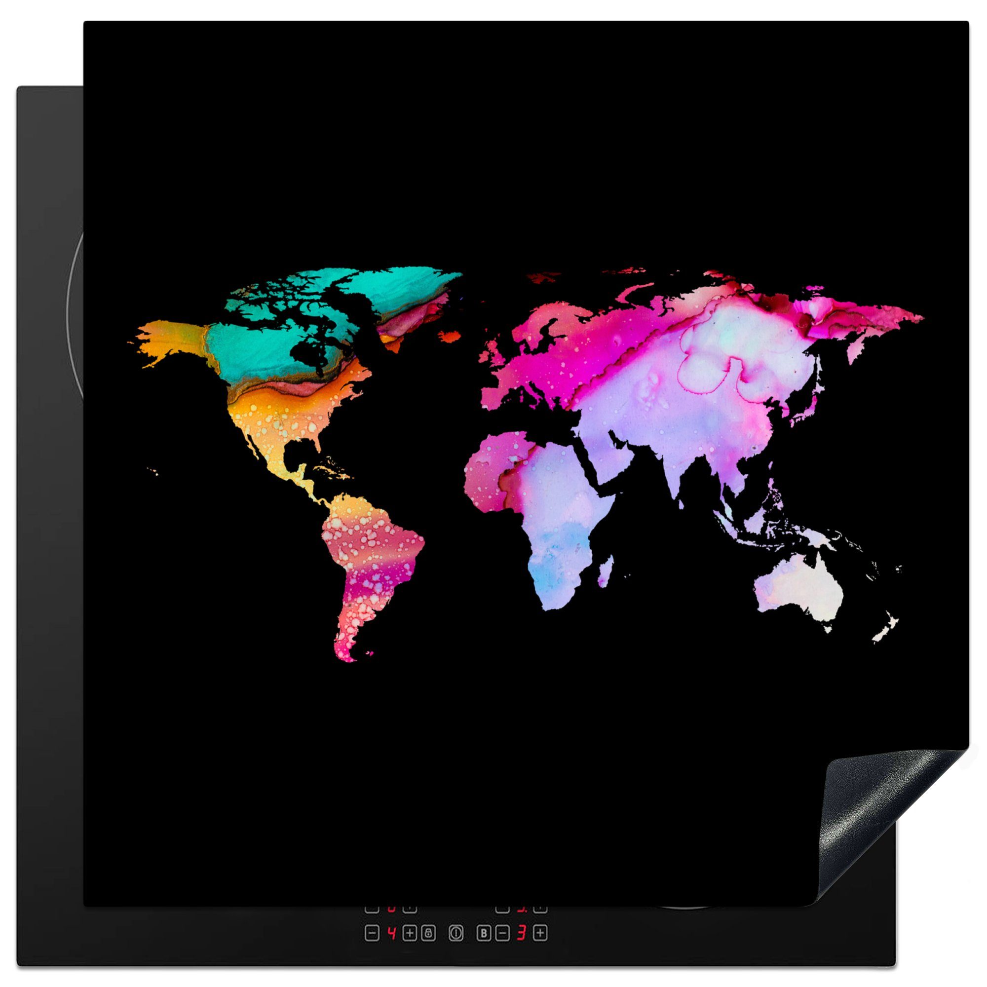 MuchoWow Herdblende-/Abdeckplatte Weltkarte - Vinyl, - küche Ceranfeldabdeckung, 78x78 Farben Arbeitsplatte tlg), (1 Farbe, für cm