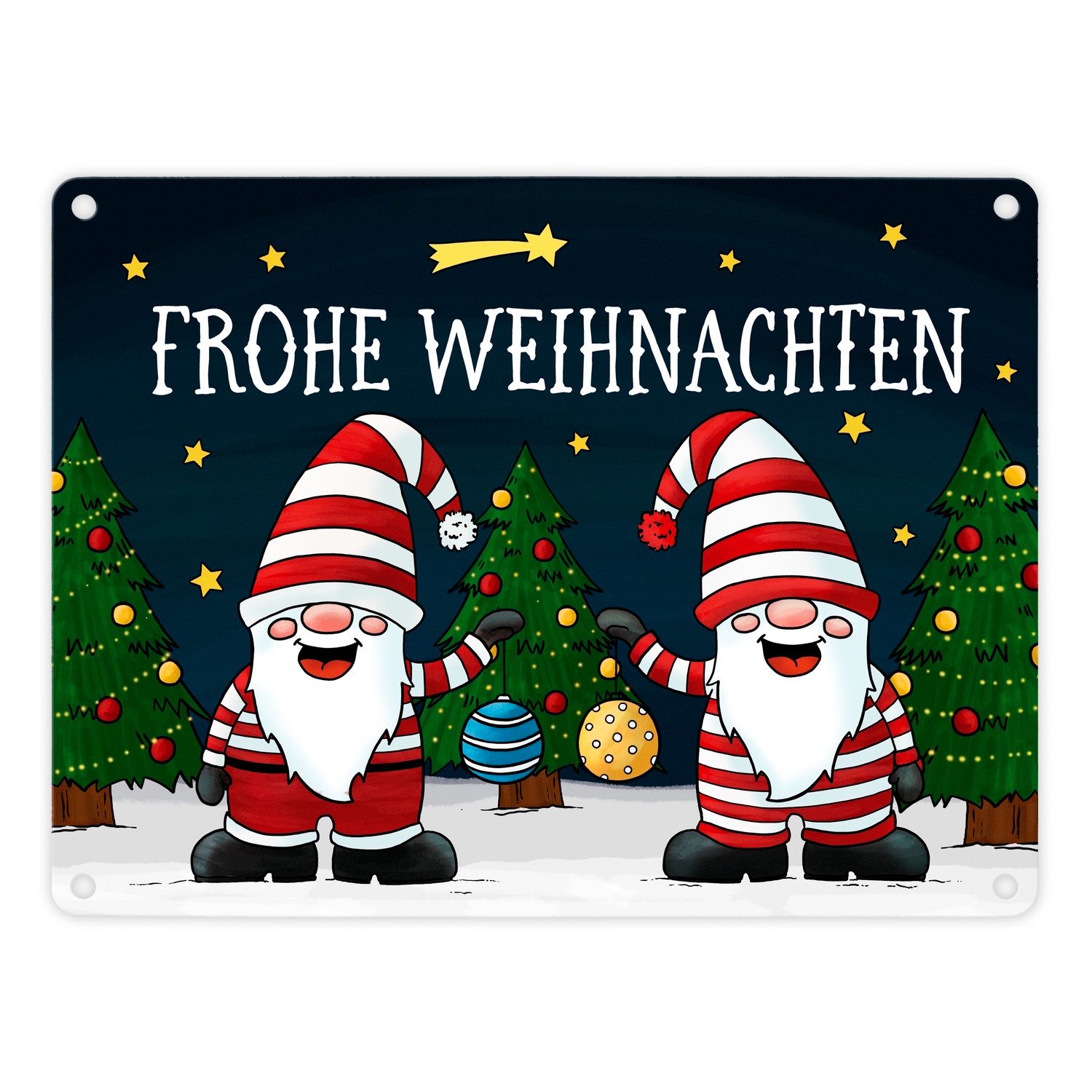 speecheese Metallschild Frohe Weihnachten Metallschild mit Wichtel Motiv Advent Sterne Schnee