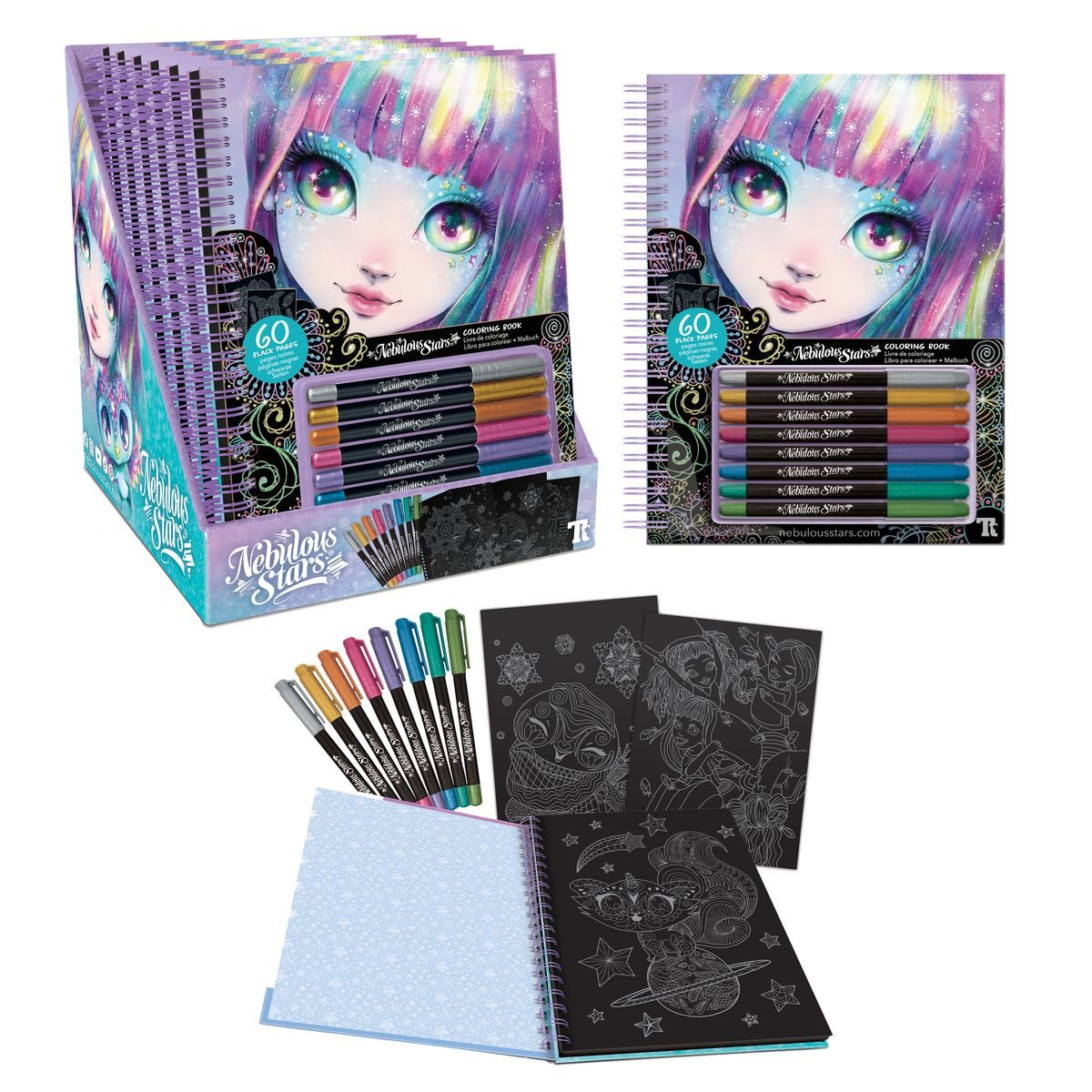 Toynamics Europe Malvorlage Nebulous Stars Malbuch mit schwarzen Seiten