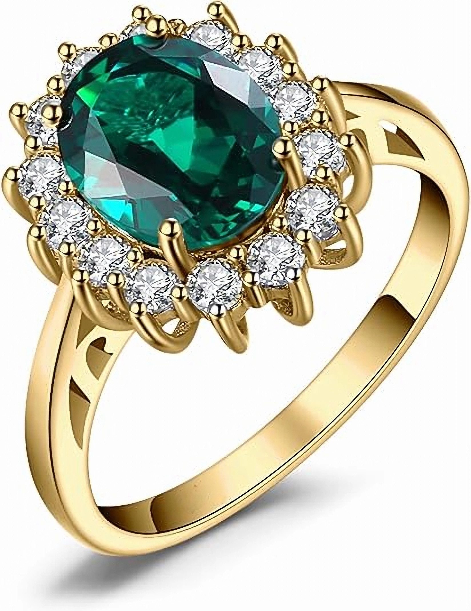 Jumpeak Diamantring 585 Gold, 3ct ovaler, im Labor gezüchteter Smaragd, Pavé-Fassung., Ehering, Verlobungsring,Mutter tochter Geschenk, Geschenk für Damen