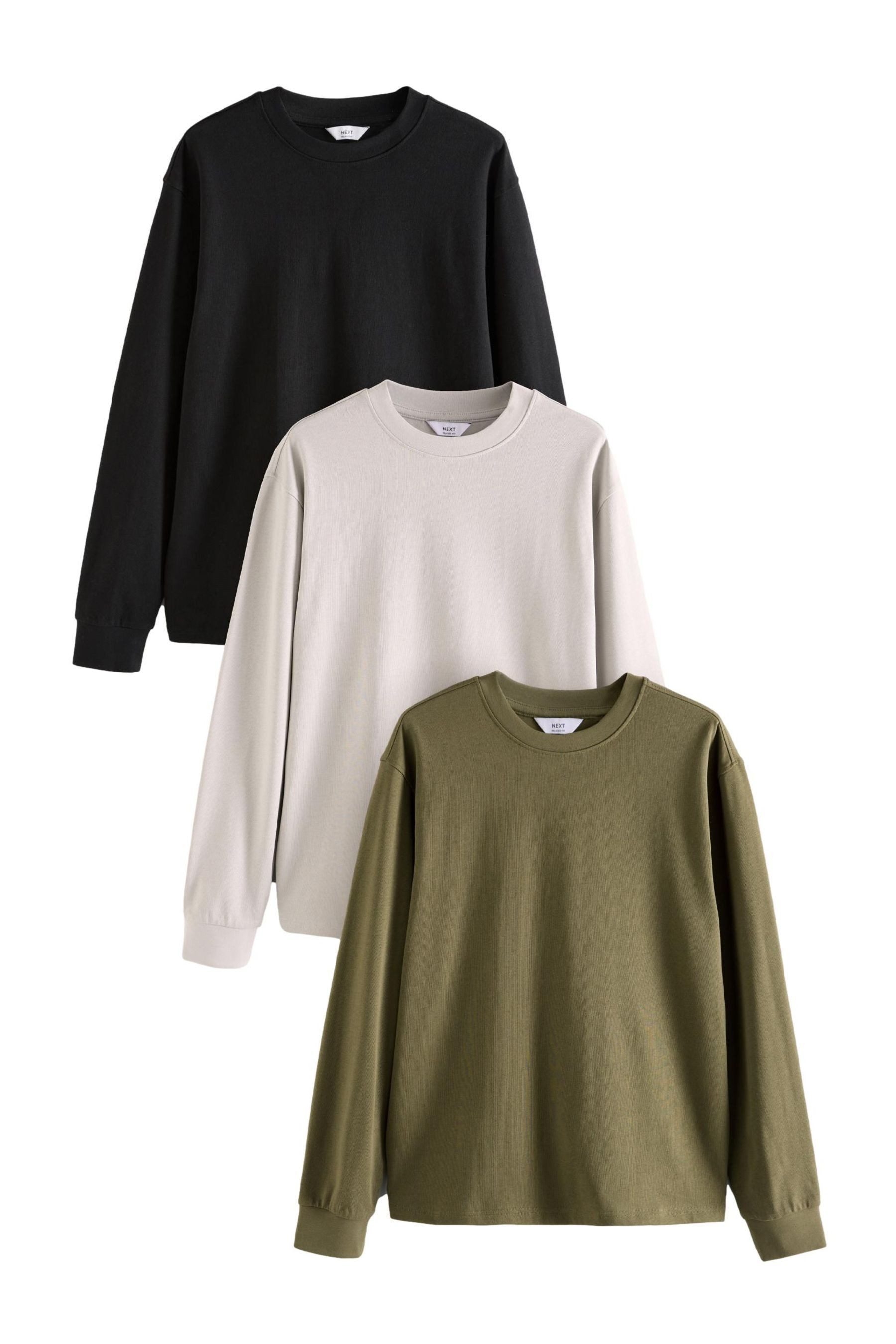 Langarmshirt 3er-Pack Relaxed Fit Langarmshirts, Baumwolle