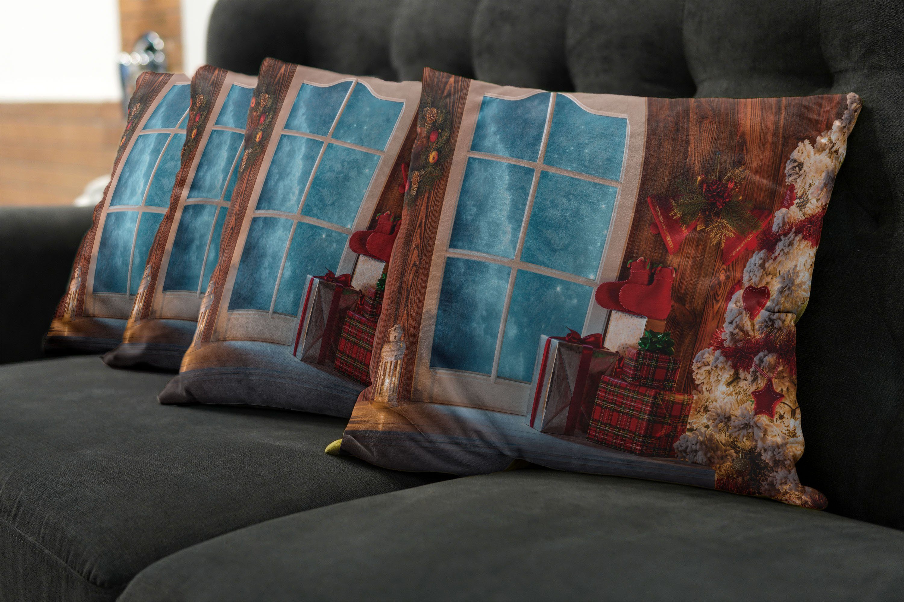 Gefrorene Digitaldruck, (4 Accent Doppelseitiger Stück), Abakuhaus Schnee Haus Weihnachten Kissenbezüge Modern