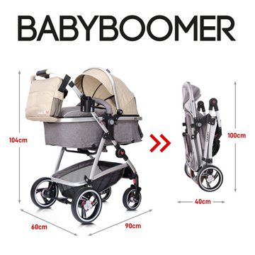 Lalalux Kombi-Kinderwagen Kinderwagen Babyboomer, 3 in 1 Kombi-Kinderwagen, aus wetterfestem und atmungsaktivem Material