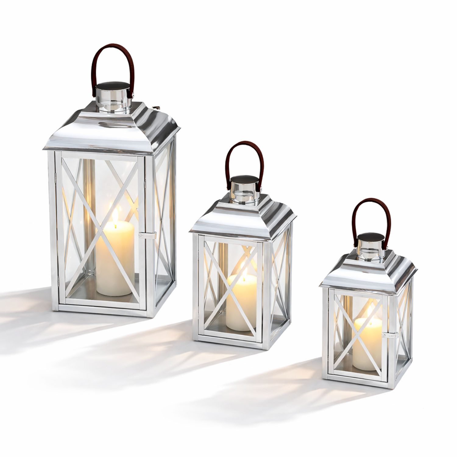 Mojawo Laterne 3er Set Edelstahl Glas Laternen Windlicht Gartenlaterne H25/35/49cm