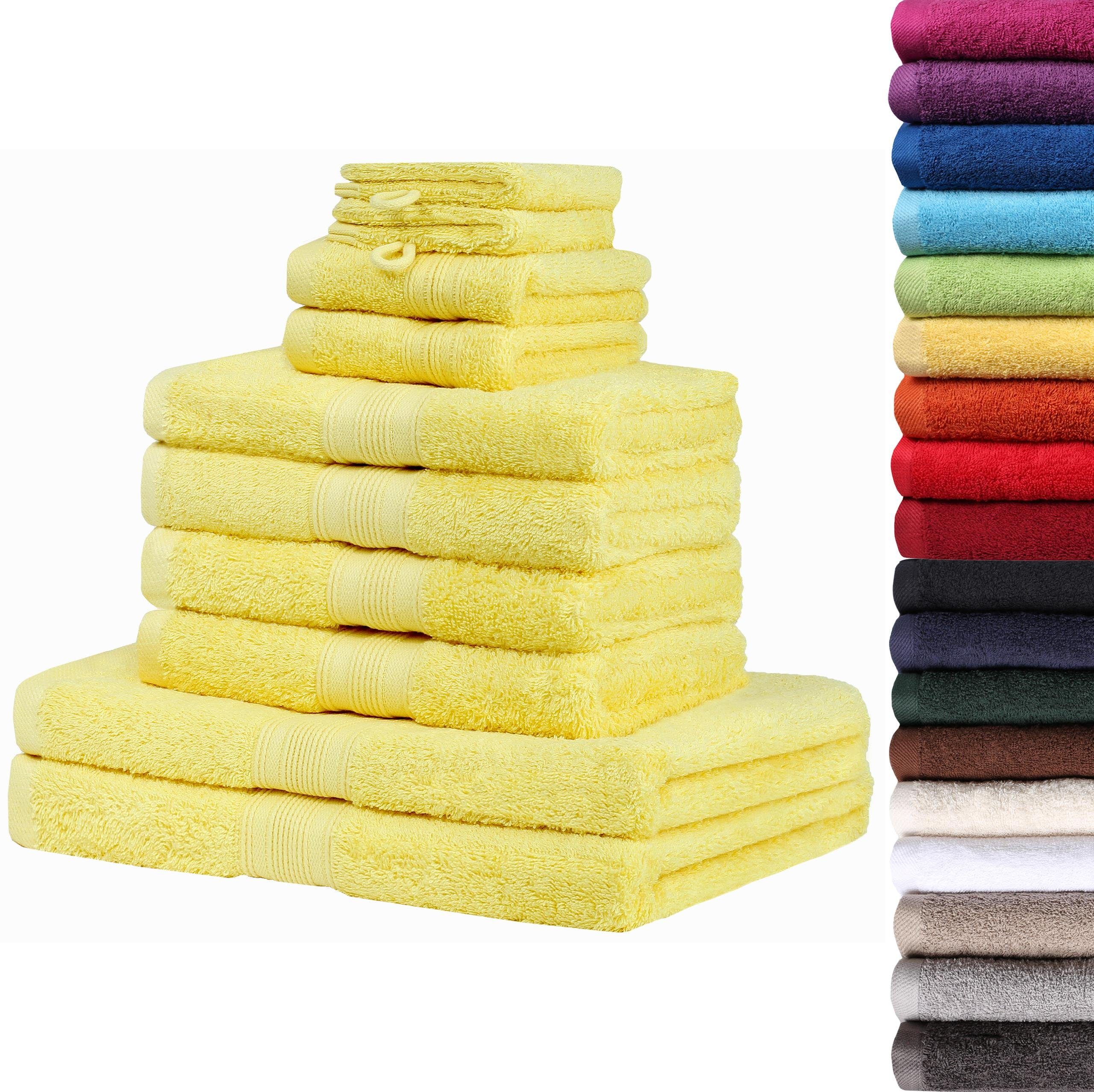 NatureMark Handtuch Set (10-tlg), 2X Gästetücher, 10tlg. Gelb Handtuch-Set Waschhandschuhe 2X Baumwolle, 100% 500gsm, 4X Handtücher, 2X Duschtücher