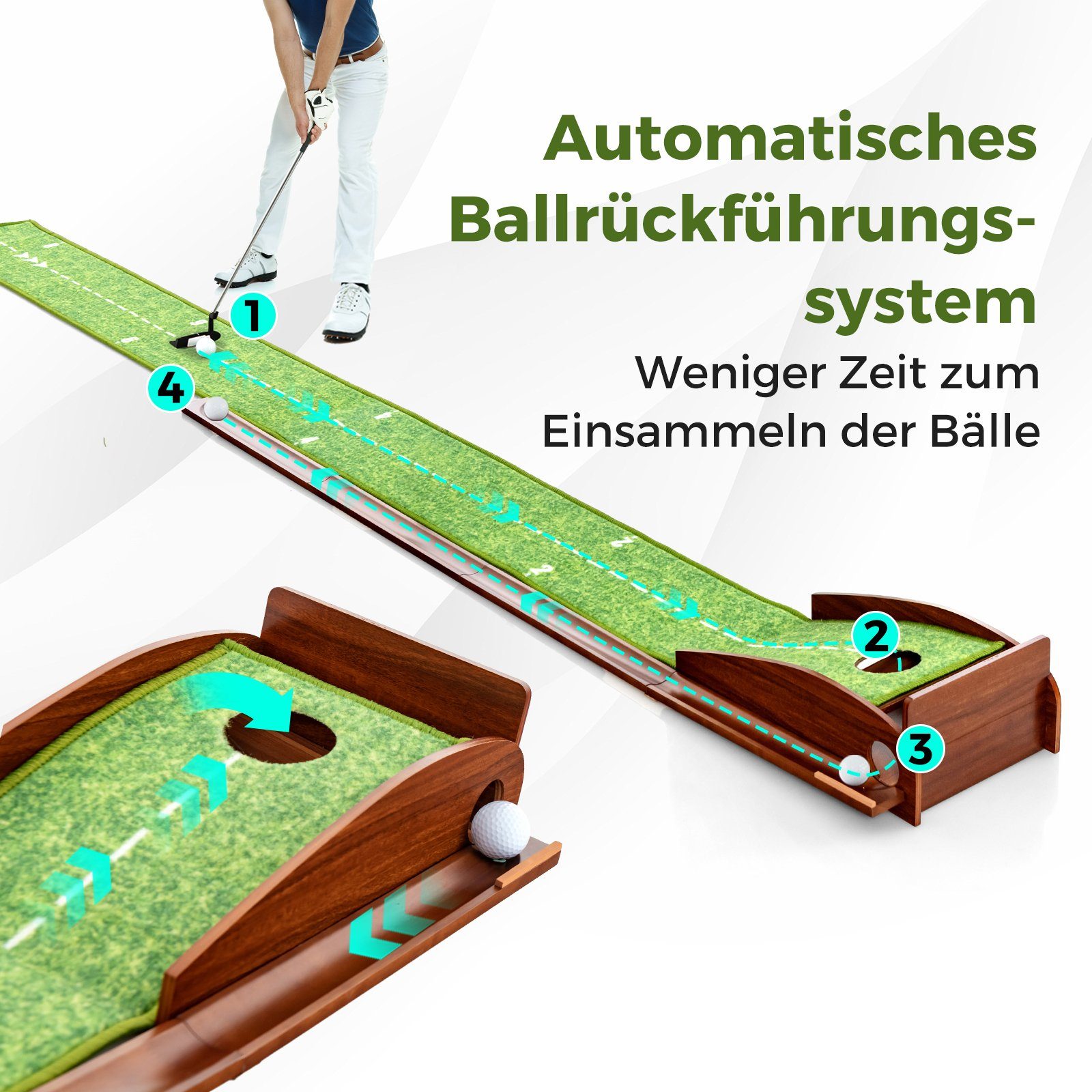 COSTWAY Puttingmatte Golfmatte, Auto Rückkehr, mit 3 Golfbällen