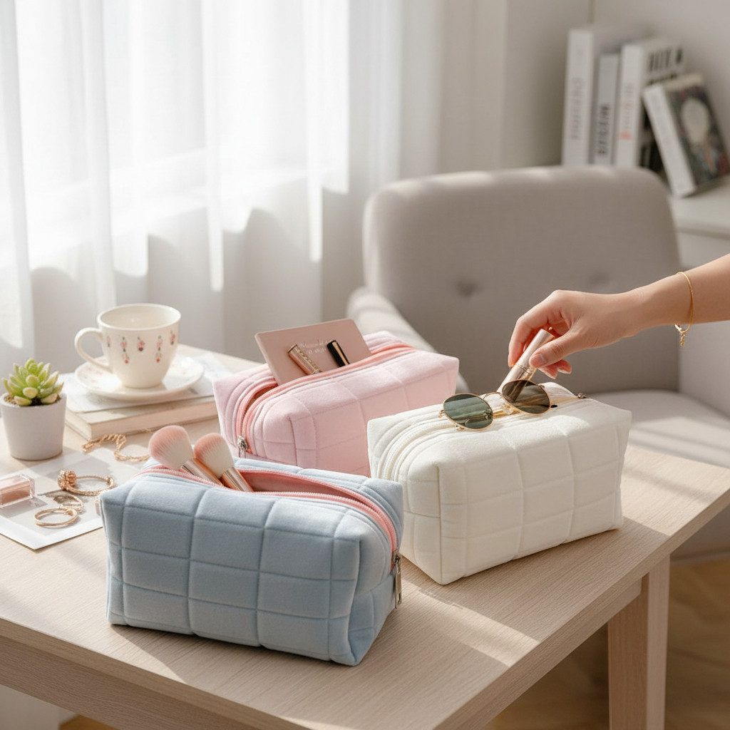 Malantis Kosmetiktasche Malantis Plüsch Kosmetiktasche weicher, faltbarer MakeUp Kulturbeutel (super weich und flauschig, 1 Stück), Wasch Beutel für Reise oder Sport in modernen Farben