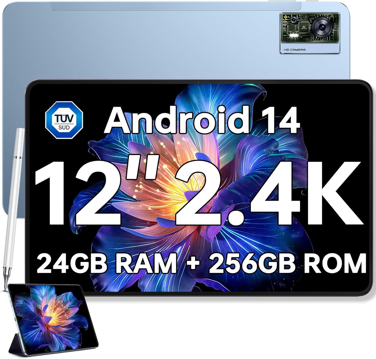 OUKITEL (2TB TF) Gaming Tablet, 8250mAh Akku,Octa-Core Tablet (12", 256 GB, Android 14, 4G LTE, Octa-Core, 16MP Kamera, PC/5G WiFi/TÜV/GPS,inkl Stift und Hülle)