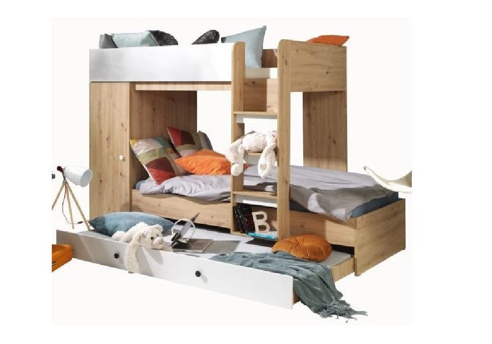 ABIKS MÖBEL Etagenbett SMART 2 Hochbett für Jugendliche mit Kleiderschrank, Regalen, Treppe