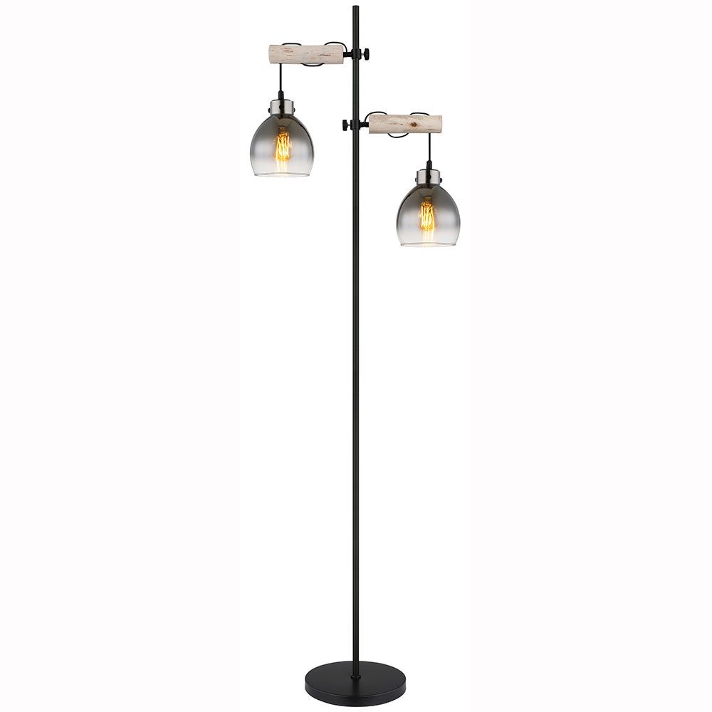 GLOBO LIGHTING LED Stehlampe, Leuchtmittel inklusive, Warmweiß, Stehlampe Stehleuchte höhenverstellbar Holz Rauchglas LED H 168 cm