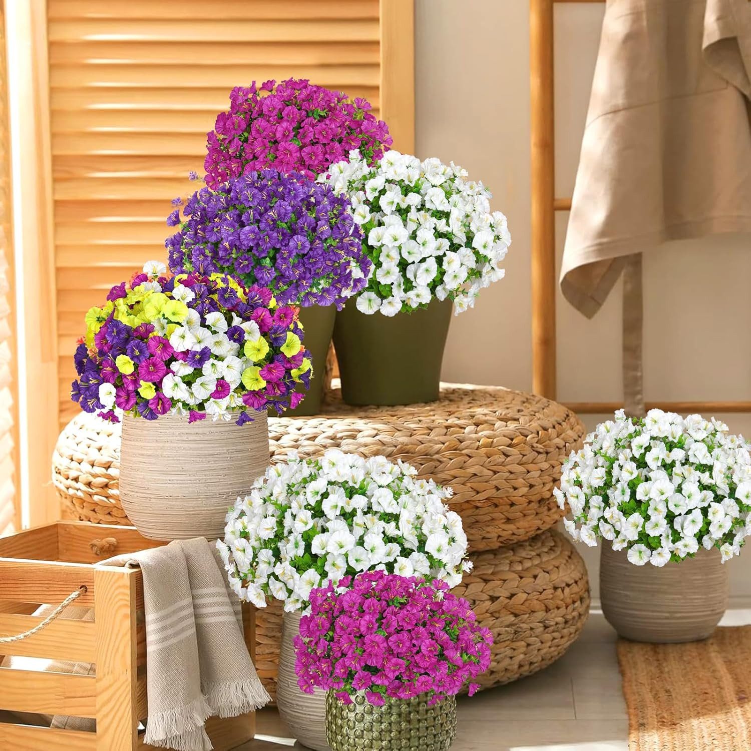 Kunstblumenstrauß 9er Set bunte künstliche Petunien für Balkon & Außenbereich, FOUORTUNATE-BEE, Künstliche Hängepetunien für Balkon- und Blumenkasten-Deko – Bild 5 von 5