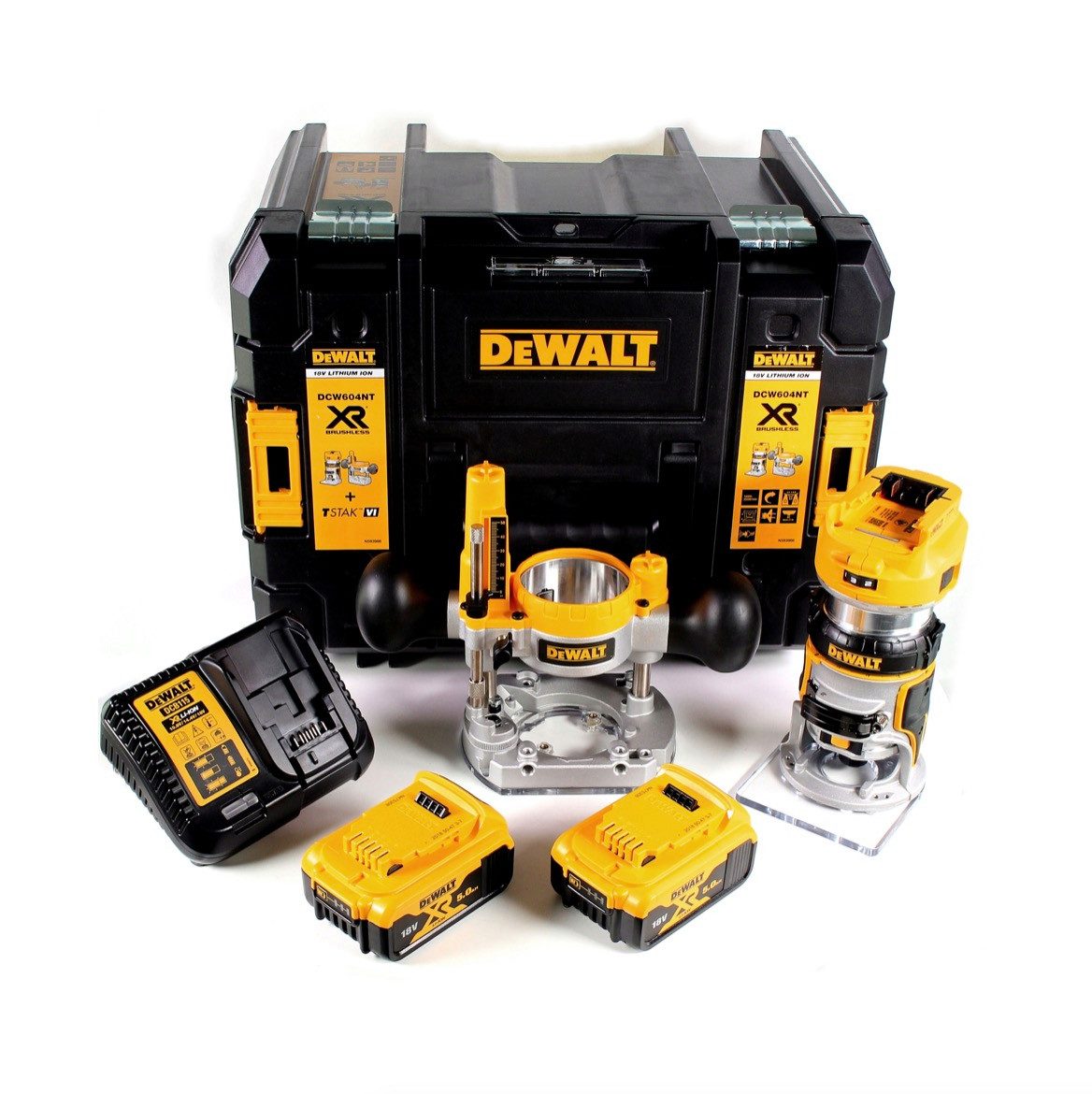 DeWalt Oberfräse DCW 604 P2 Akku Kombifräse 18V 55 mm + 2x Akku 5,0Ah + Ladegerät