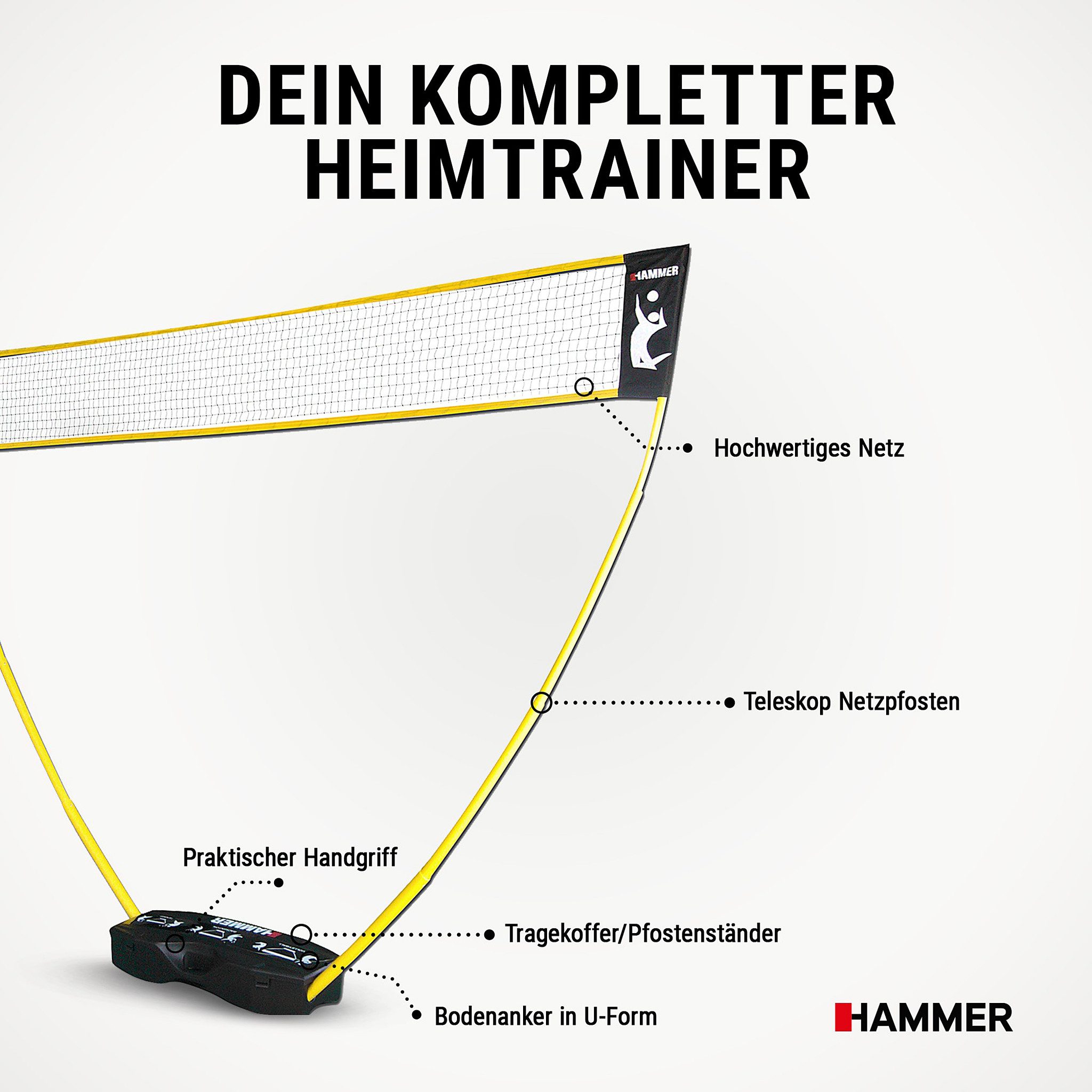 Hammer Volleyballnetz 3 in1 Netz-Set für Badminton, Tennis und Volleyball – Bild 5 von 5