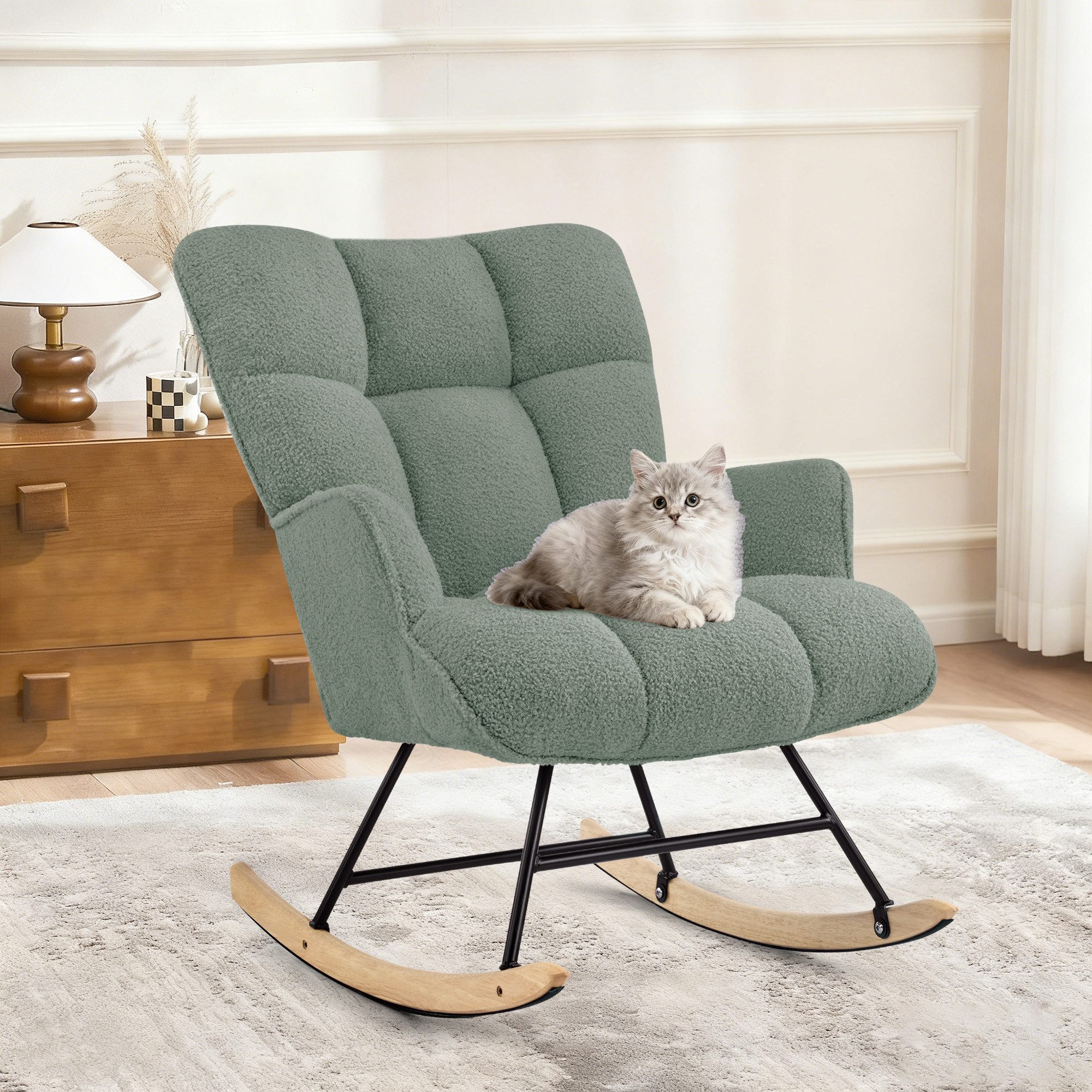 Aunekiv Schaukelstuhl Moderner Relaxsessel & Schaukelsessel in Teddyplüsch-Optik (1 St), perfekt als Stillstuhl & Lesesessel für Wohn- und Babyzimmer – Bild 4 von 5