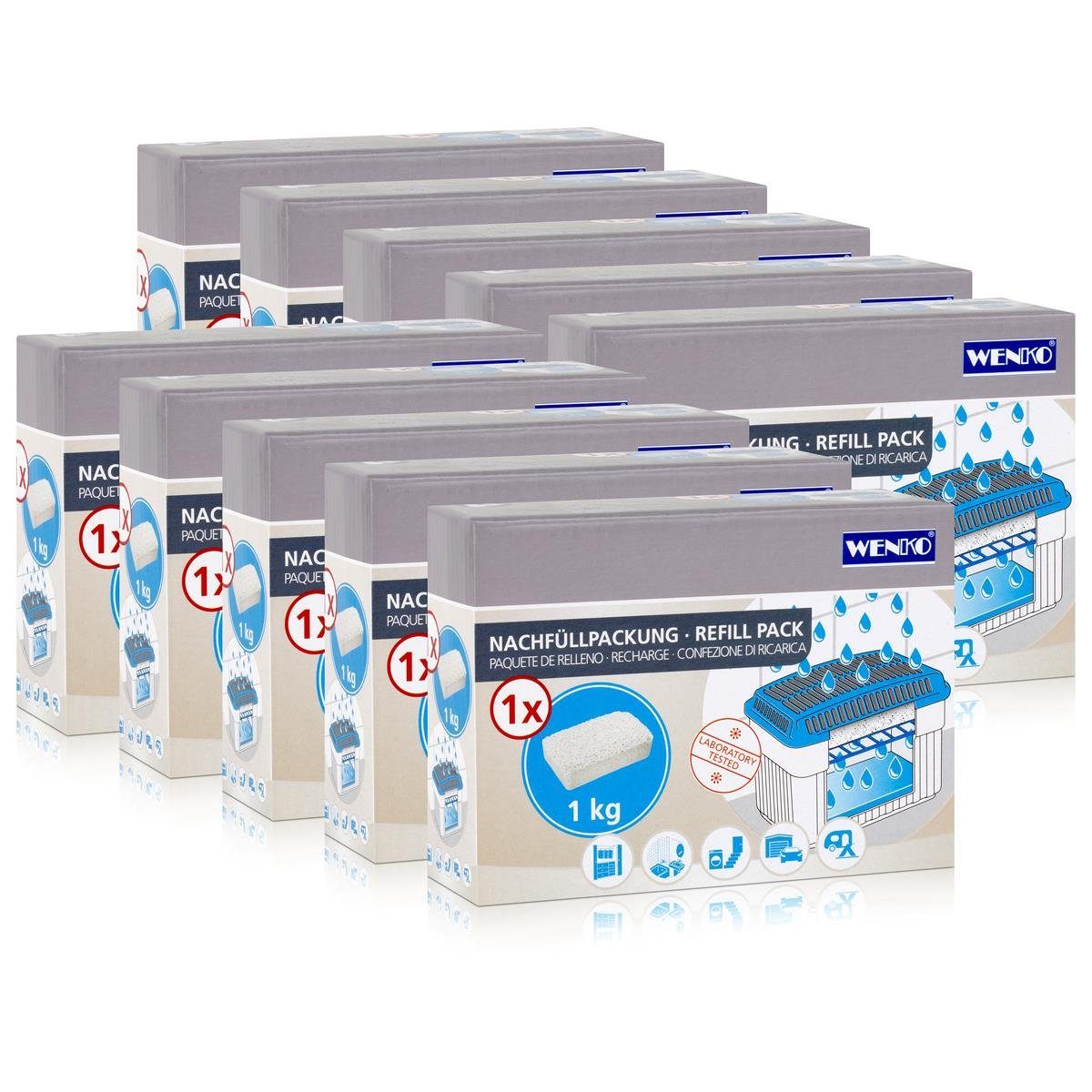 WENKO Luftentfeuchter 10x Wenko Nachfüllpackung Feuchtigkeitskiller RaumEntfeuchter, 1kg Gra, Raumluftentfeuchter, Raumentfeuchter