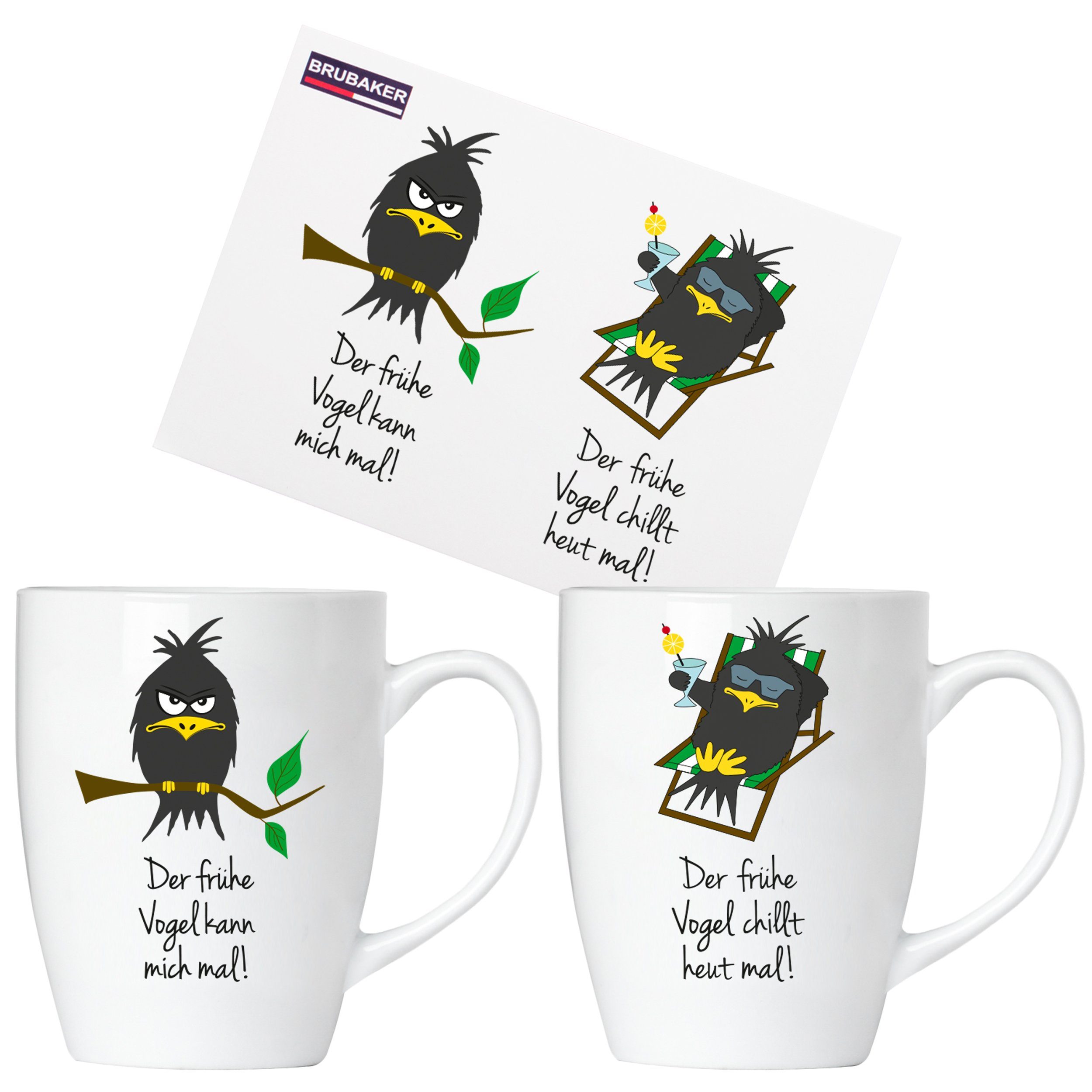 Tasse 2er Set Kaffeetasse Der frühe Vogel