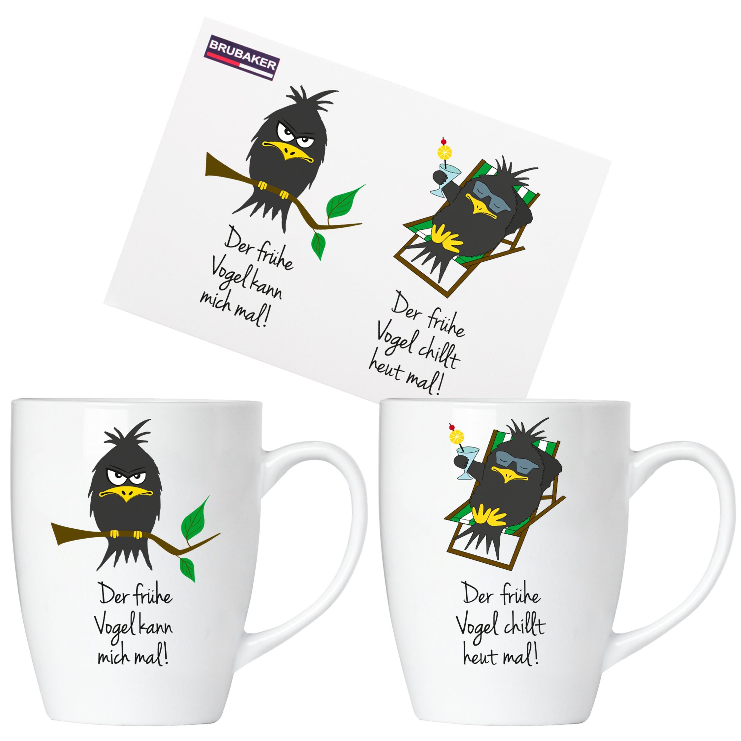 BRUBAKER Tasse »2er Set Kaffeetasse Der frühe Vogel«, Keramik, Kaffeebecher  in Geschenkpackung, Kaffeetassen Becher mit Grußkarte, Tassen mit Spruch  Geschenkset online kaufen | OTTO