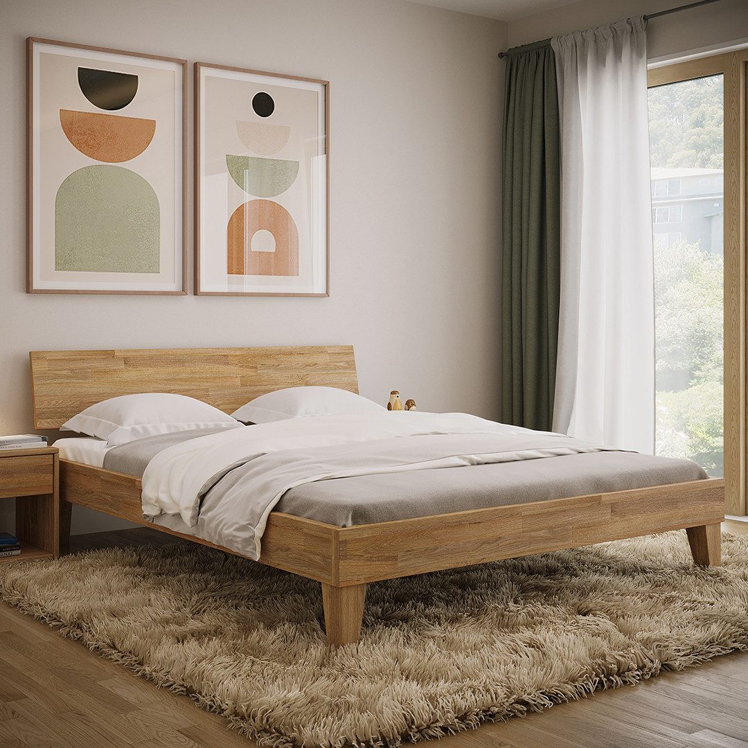 skølm Massivholzbett Asgard aus Eiche (geölt), Holzbett verfügbar in 120/140/160/180 x 200 cm