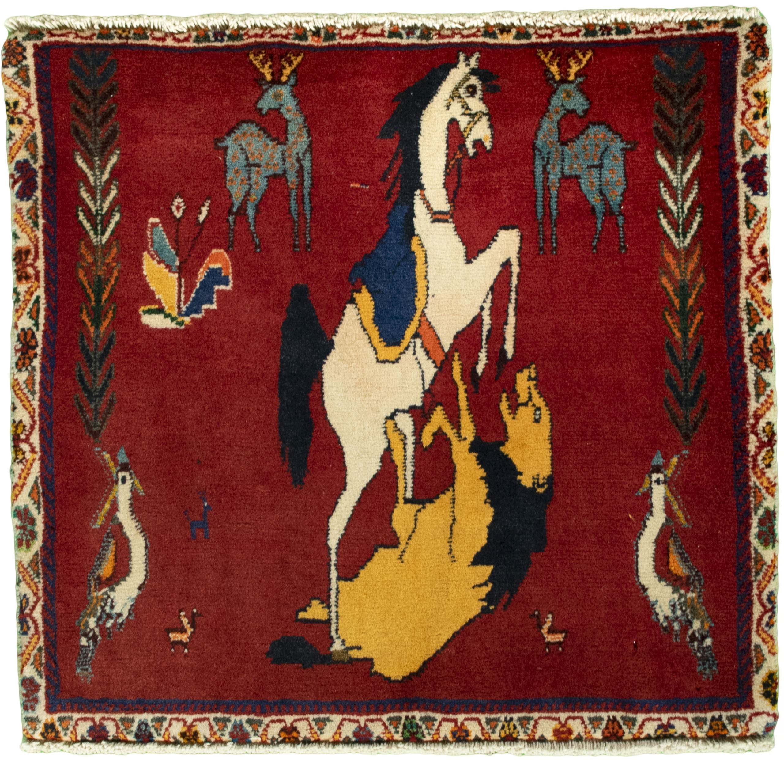 CABBEL Orientteppich 64x67 cm Perser Shiraz Rot Handgeknüpft Nomaden Unikat Quadratisch, quadratisch, Höhe: 8 mm, 100% Material – hochwertig, langlebig, traditionelle Knüpfdichte
