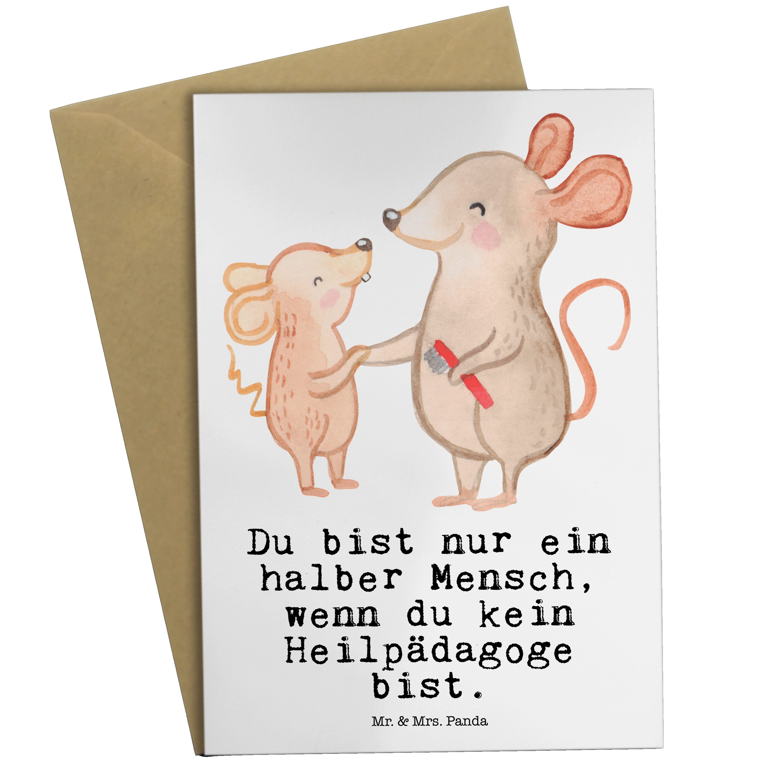 Mr. & Mrs. Panda Grußkarte Heilpädagoge mit Herz - Weiß - Geschenk, Geburtstagskarte, Einladungs