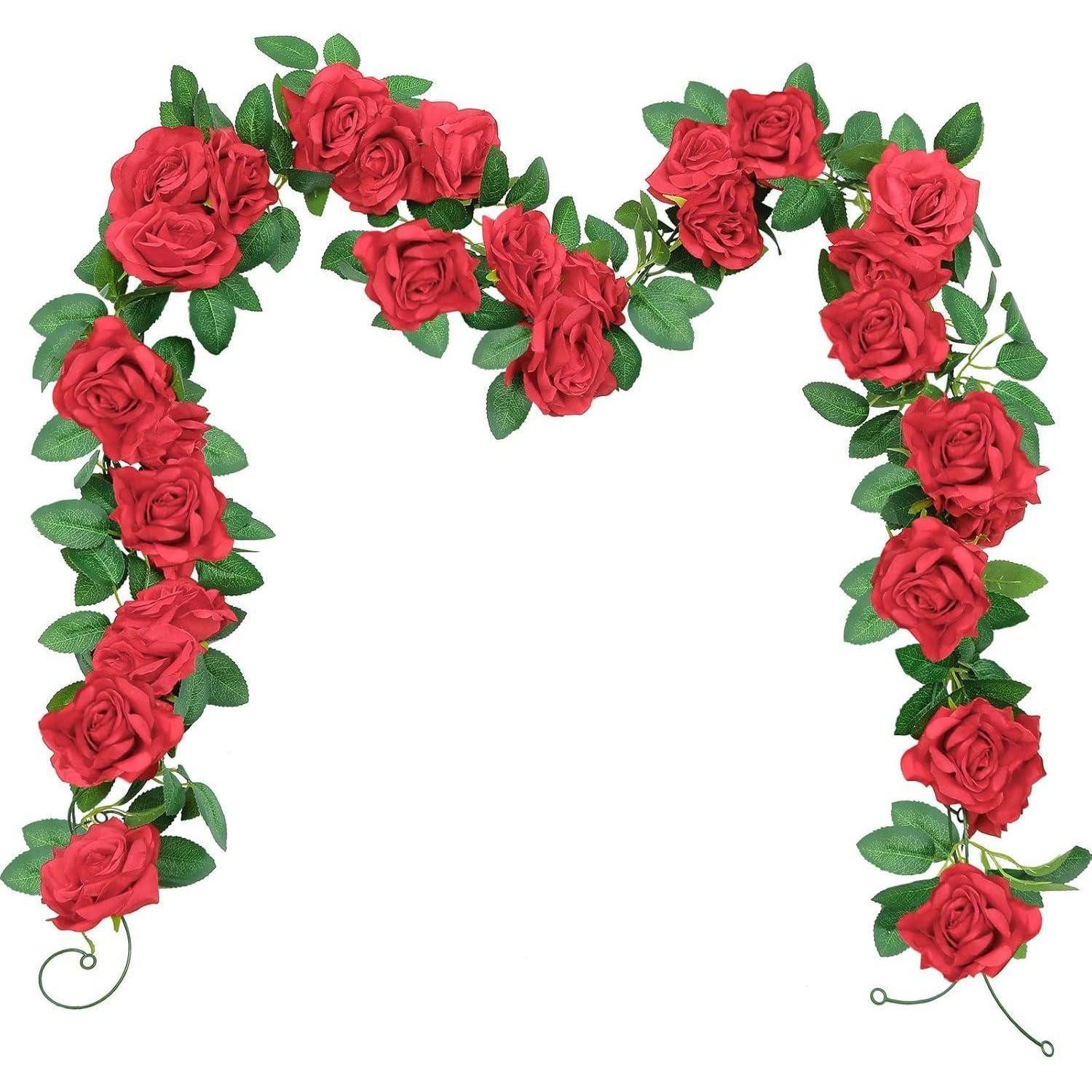 Kunstgirlande Girlande Rosengirlande Kunstblumen Hochzeit 3 Stück 6 m Rot, LuxusKollektion