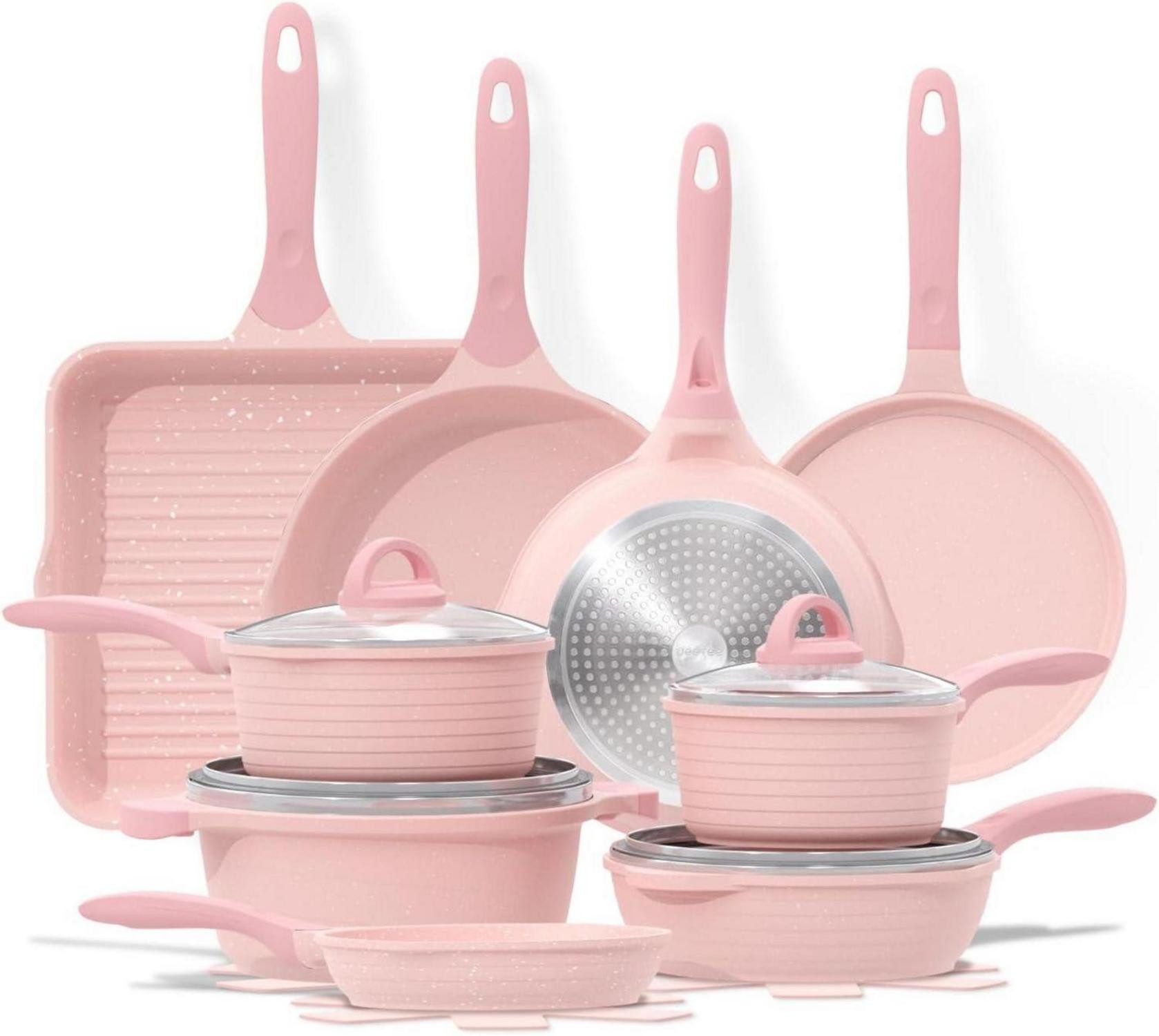 LuxusKollektion Сковороды-Set Antihaft-Granit Сковородыset 23-tlg. Topfset Induktion Pink
