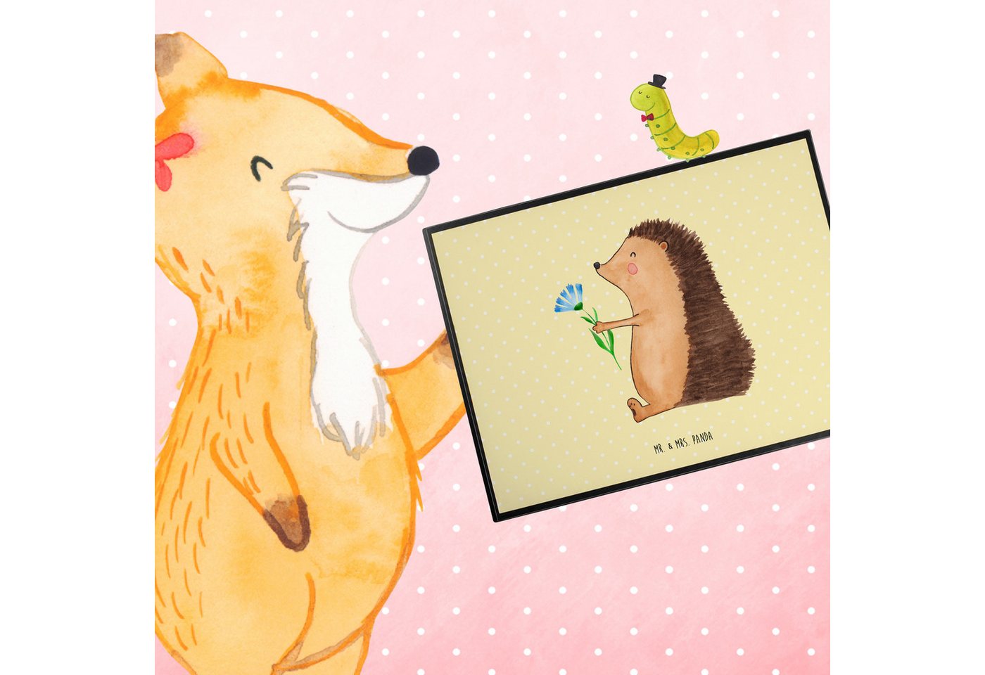Thumbnail - Mr. & Mrs. Panda Schreibtischunterlage Igel Blumen - Gelb Pastell - Geschenk, Schreibwaren, Schreibtischaufl, (Packung, ...