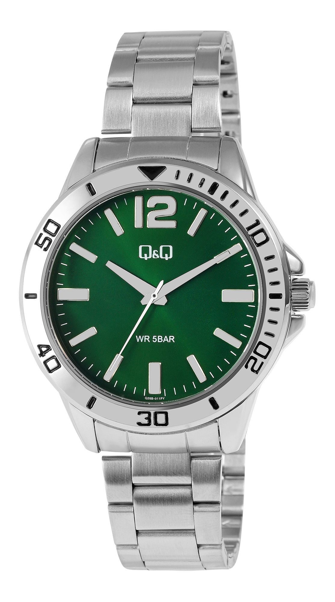Q&Q Quarzuhr Edelstahlarmband, silberfarben/hellblau, 5 ATM, D 44 mm