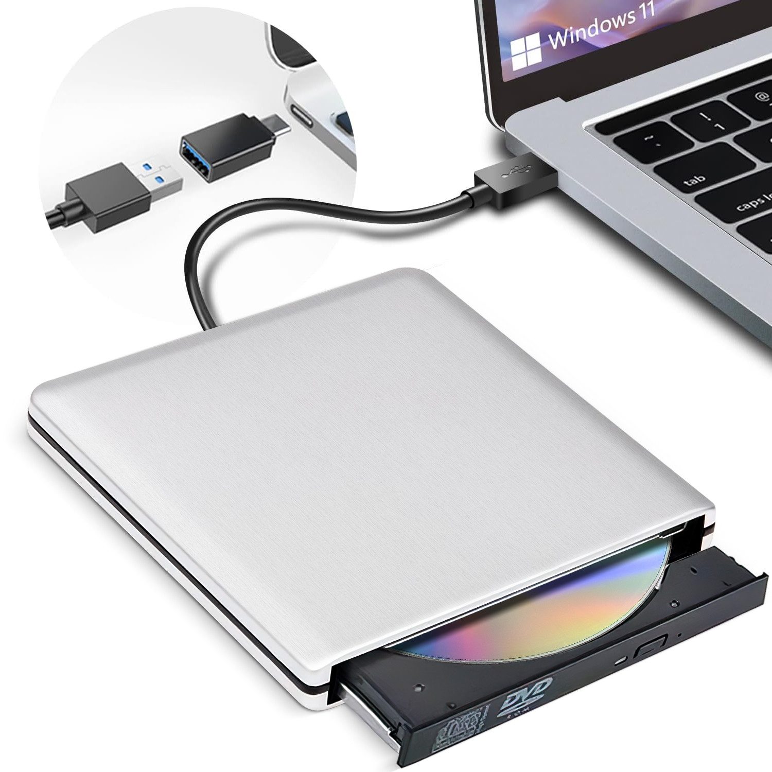 Cbei Externes DVD CD RW Optisches Laufwerk Slim Leser Tragbar DVD-Brenner Diskettenlaufwerk (USB 2.0, USB 3.0, DVD 8x/CD 24x, Kompatibel mit Win7/8/10, Window2003/XP/Vista, Mac10 OS, Linux usw)