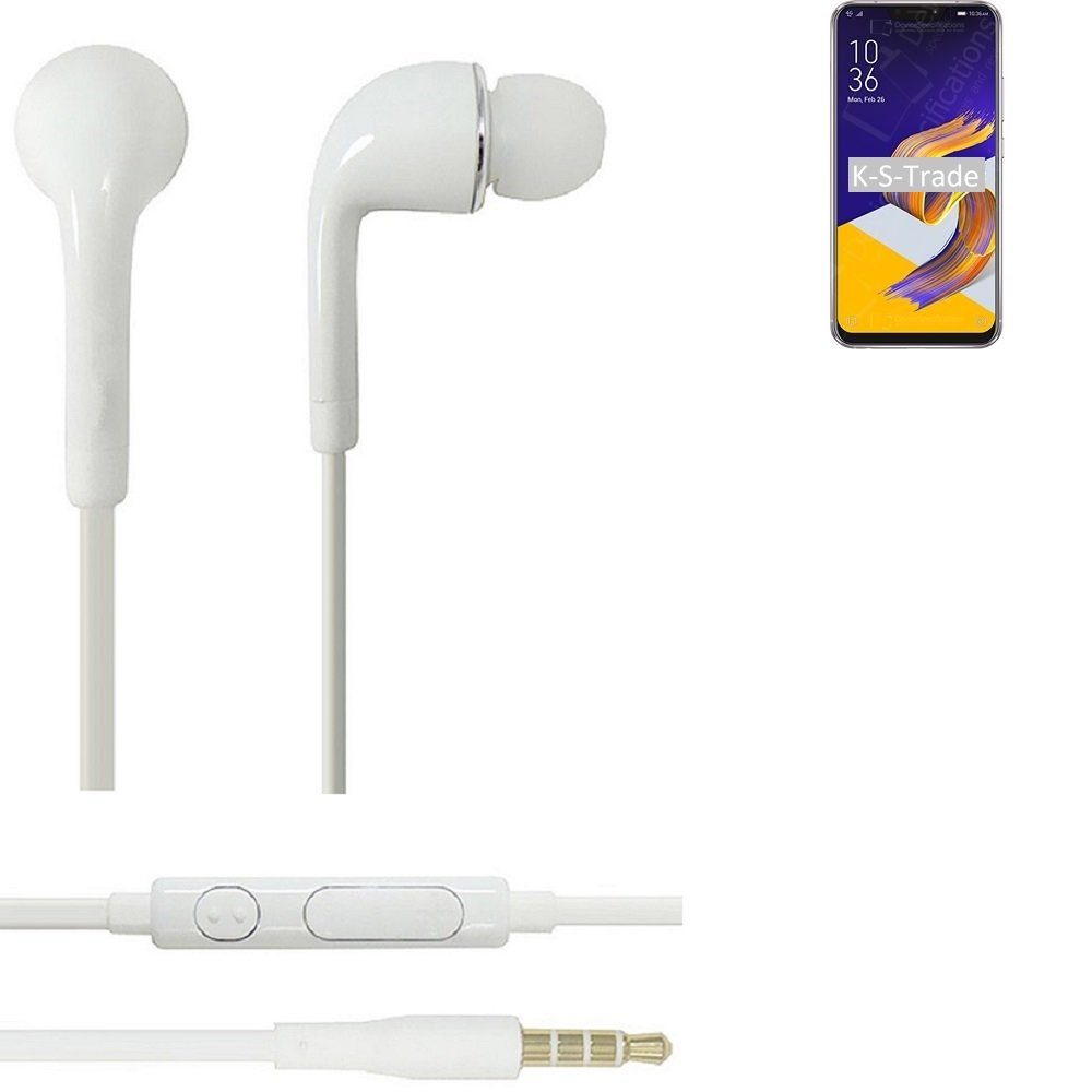 K-S-Trade für Asus weiß u (Kopfhörer Mikrofon In-Ear-Kopfhörer 5 ZenFone Headset mit Lautstärkeregler 3,5mm) ZE620KL