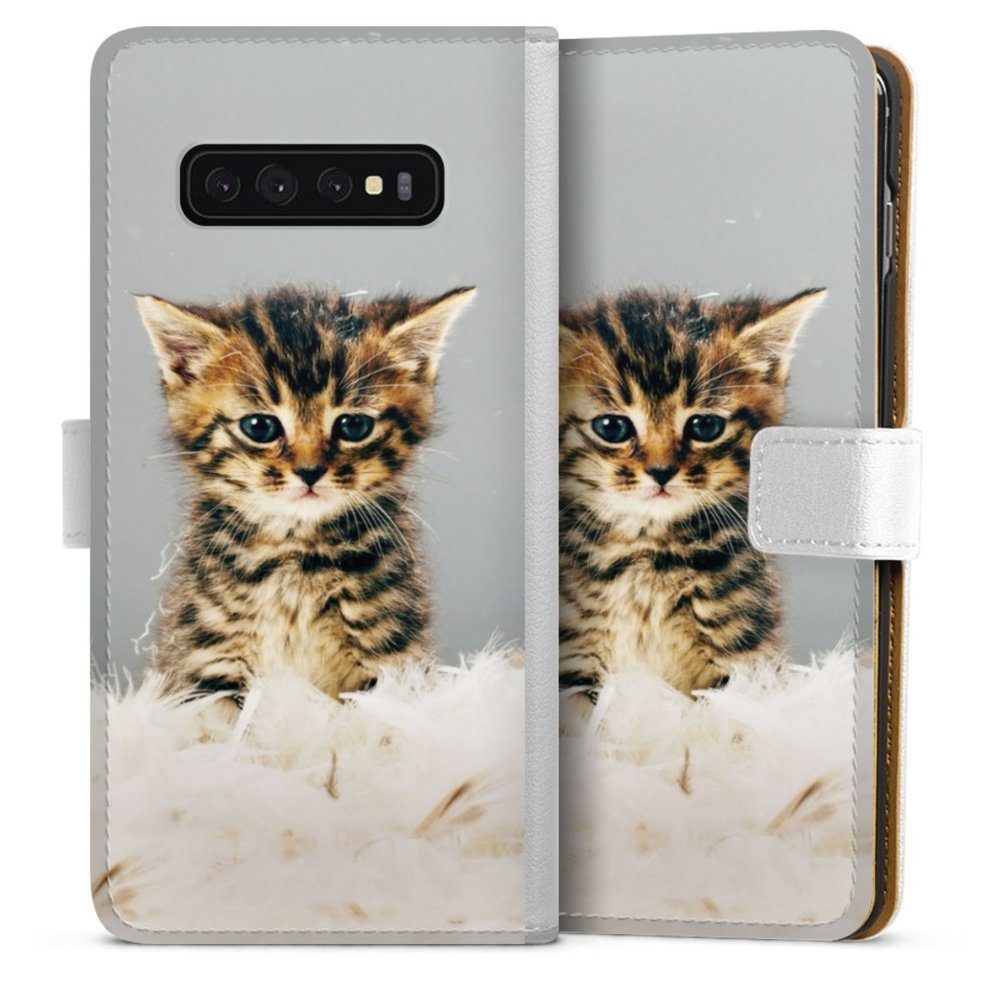 DeinDesign Handyhülle Katze Haustier Feder Kitty, Samsung Galaxy S10 Plus  Hülle Handy Flip Case Wallet Cover