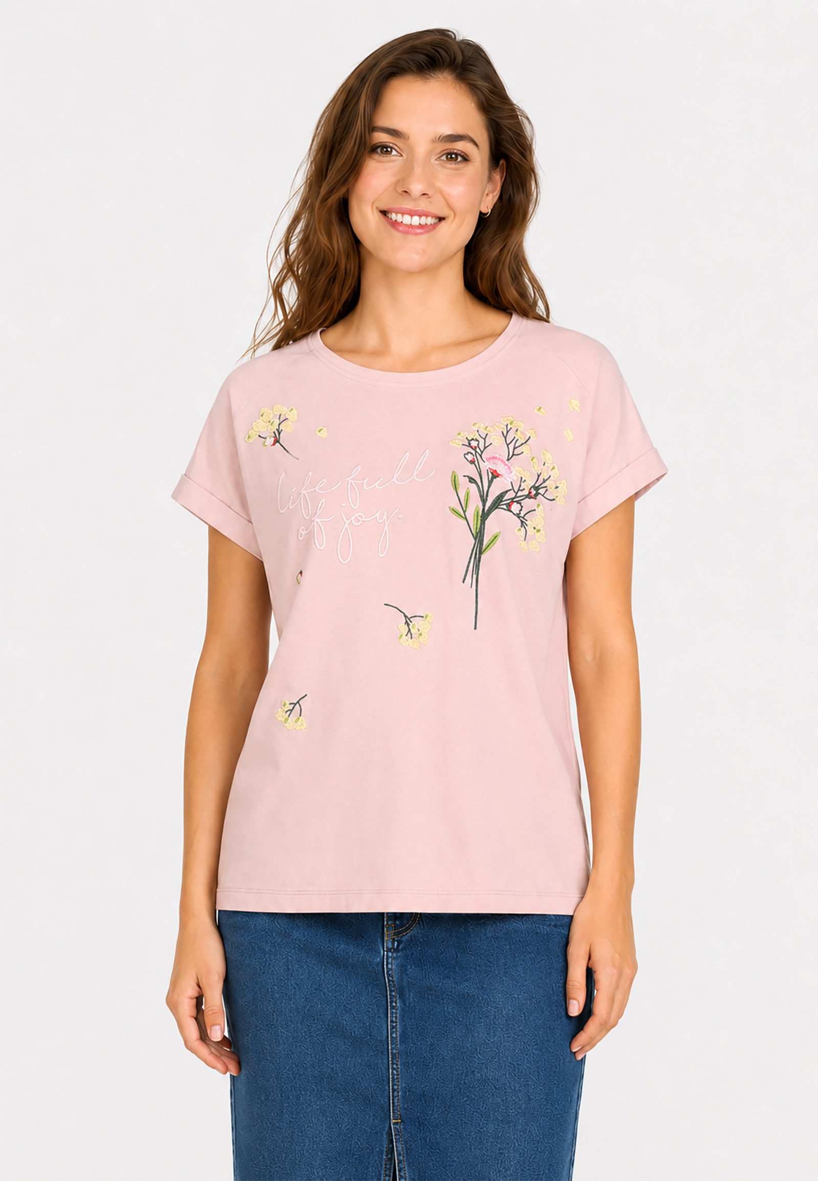 Eight2Nine T-Shirt Blumenstickerei Rundhals Kurzarm für Damen (1-tlg) D12022M02843A_T-shirts