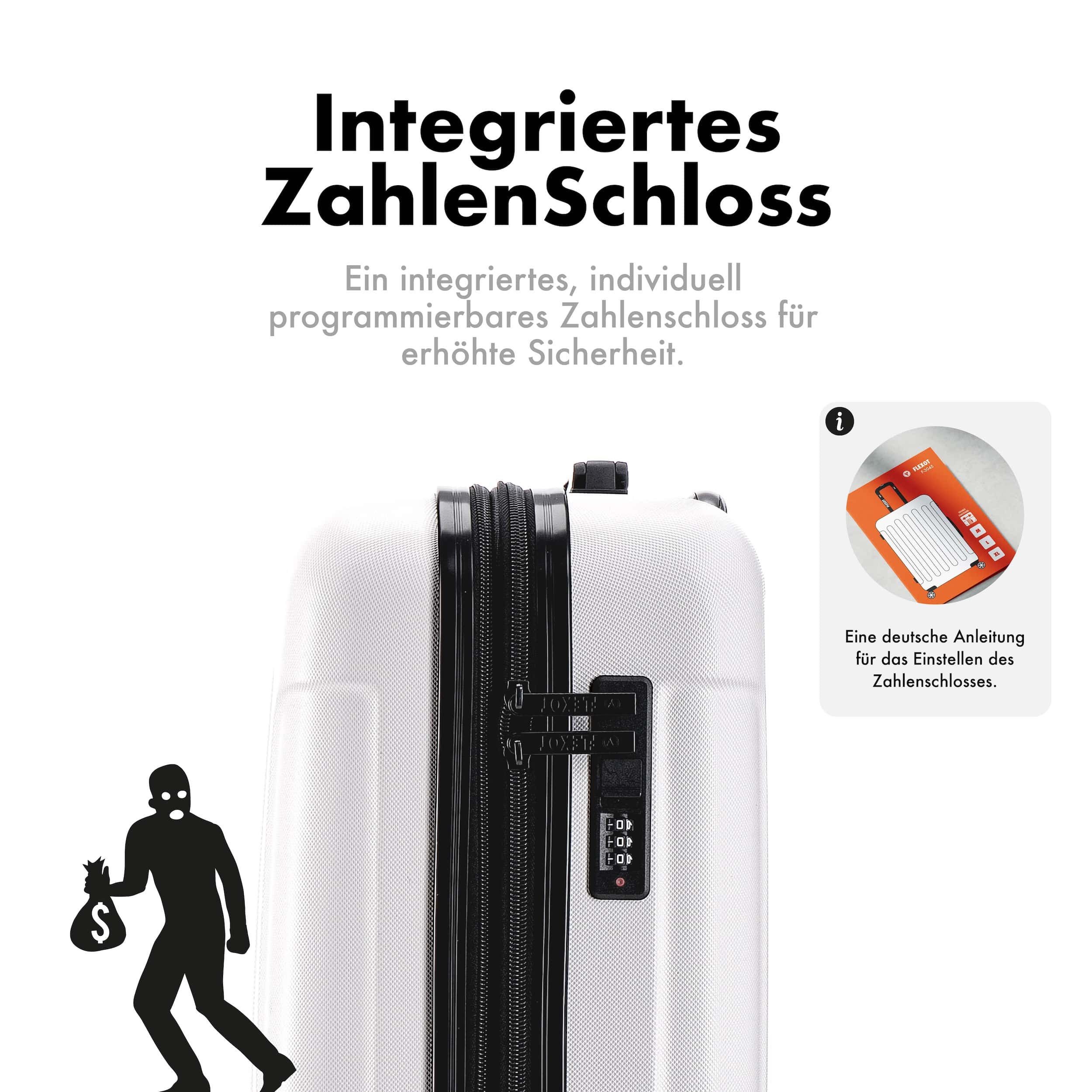 Flexot Hartschalen-Trolley F-3045 (Gr. M, L, XL) – Kofferset – ABS-Hartschale, 4 Rollen, Robuster und moderner Koffer mit vier 360° Rollen und Zahlenschloss – Bild 5 von 5