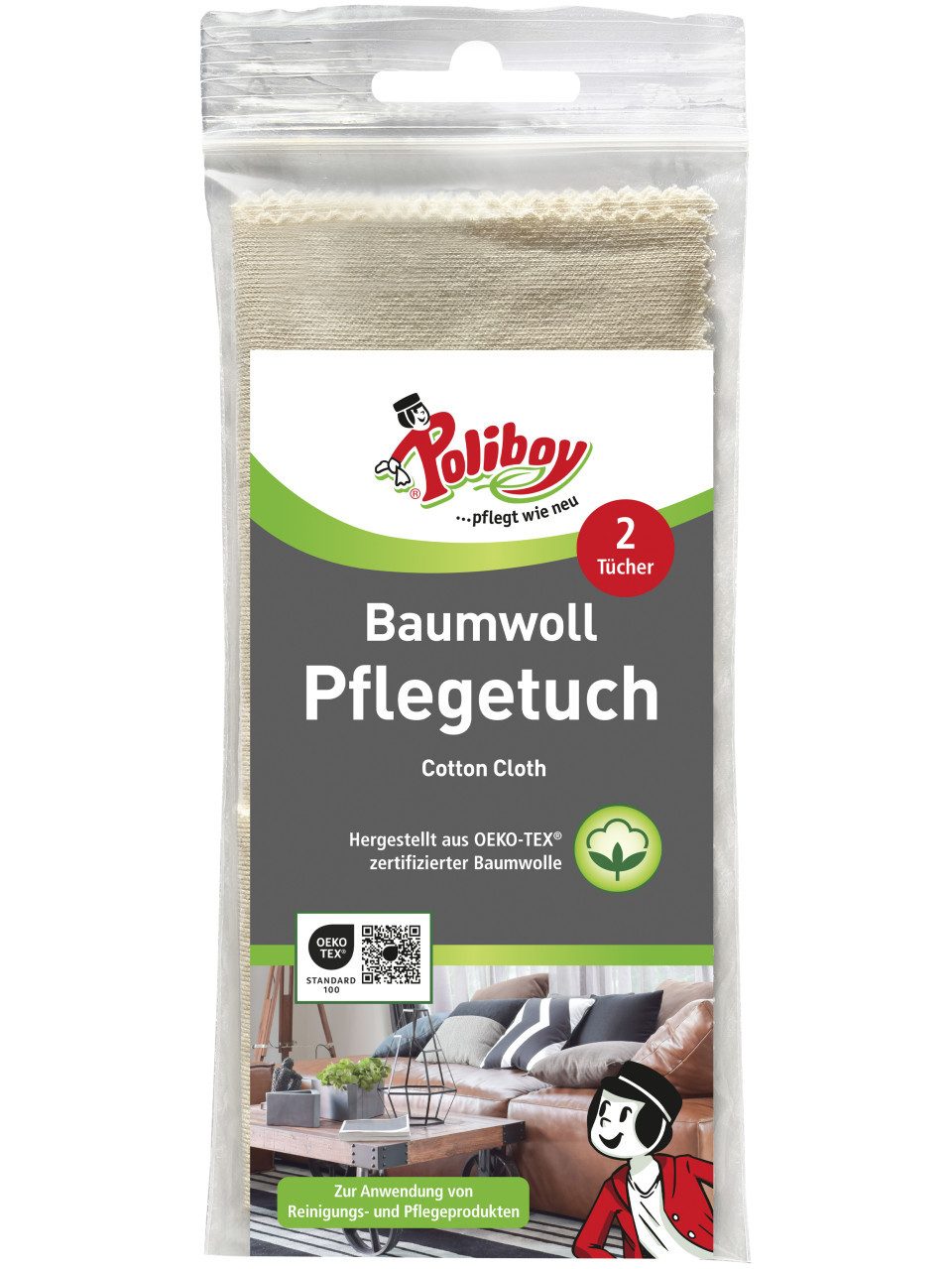 poliboy Poliboy Baumwoll Pflegetuch 2 Stück Reinigungstücher (100% Baumwolle)