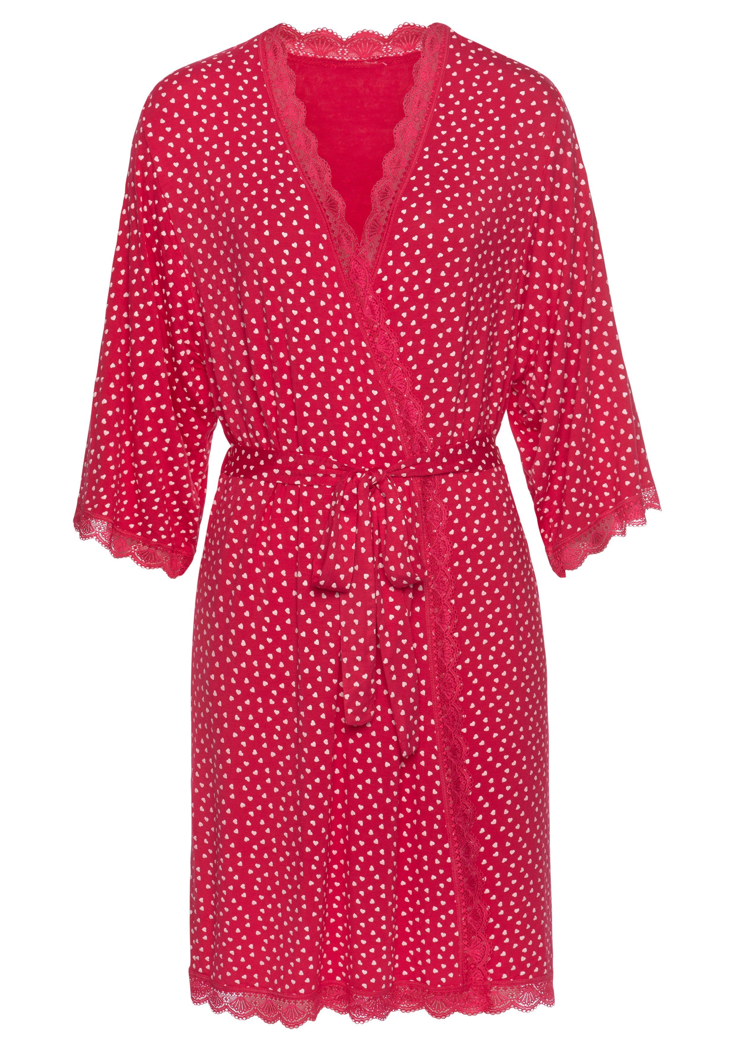 s.Oliver Kimono, Kurzform, Single-Jersey, Gürtel, pink-gemustert mit Herzchendruck Spitze und