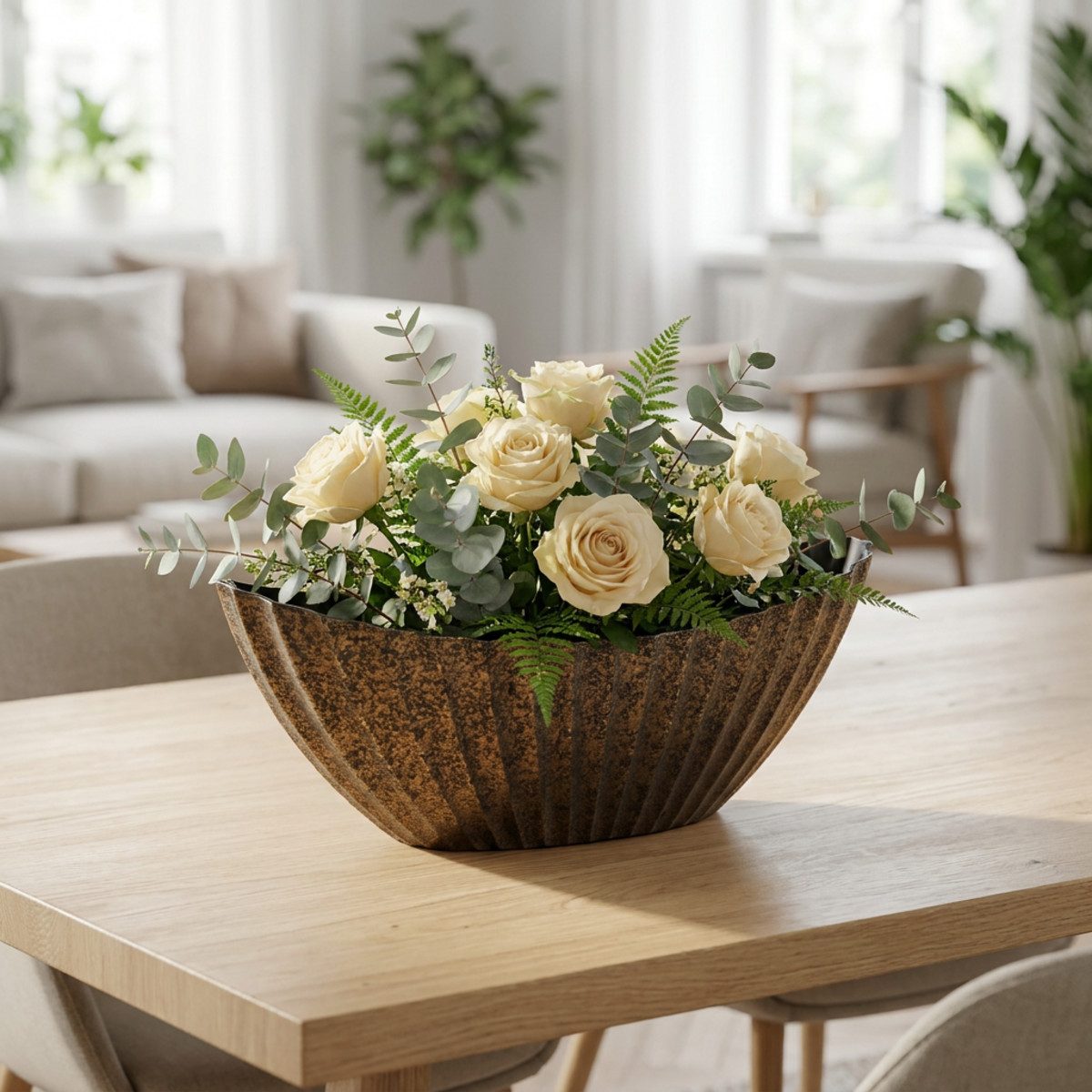 Florists Products Blumentopf Pflanzschale oval mit Rillen Anthrazit Gold 36cm Schale Deko – Bild 2 von 4