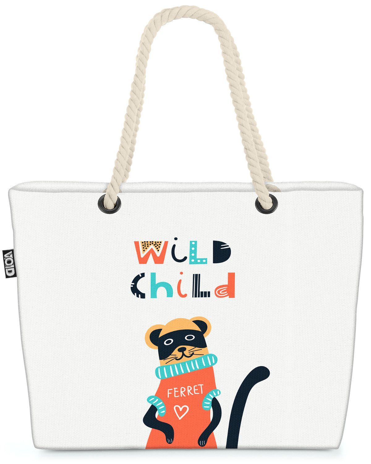 VOID Strandtasche (1-tlg), Frettchen Wild Child Tier Kinder Cartoon Spielzeug Spielzimmer Kinder