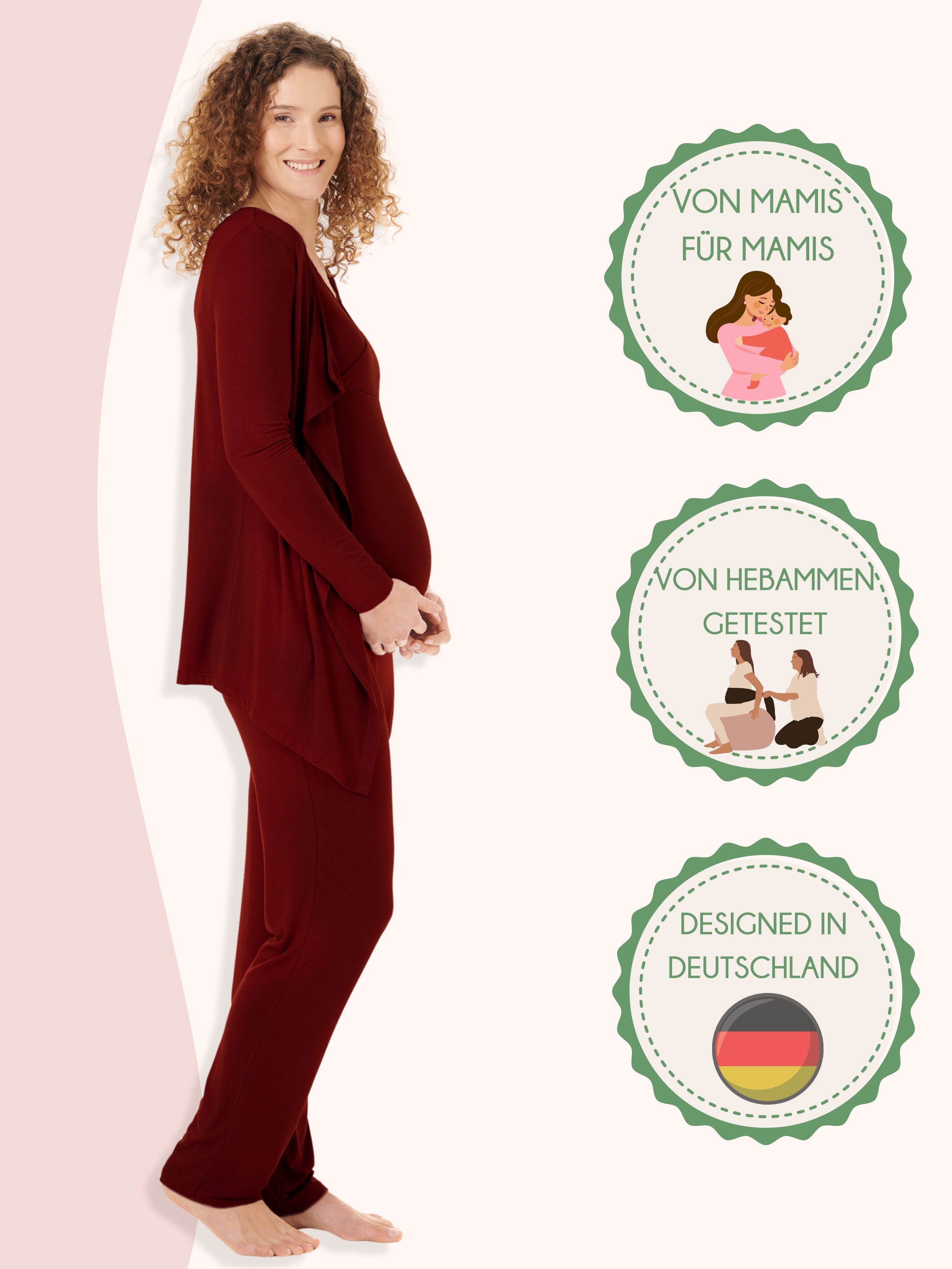 Herzmutter Umstandspyjama Stillpyjama-Set - Schwangerschafts-Wochenbett-Set (Set, 3 tlg., Hose-Top-Cardigan) Homewear