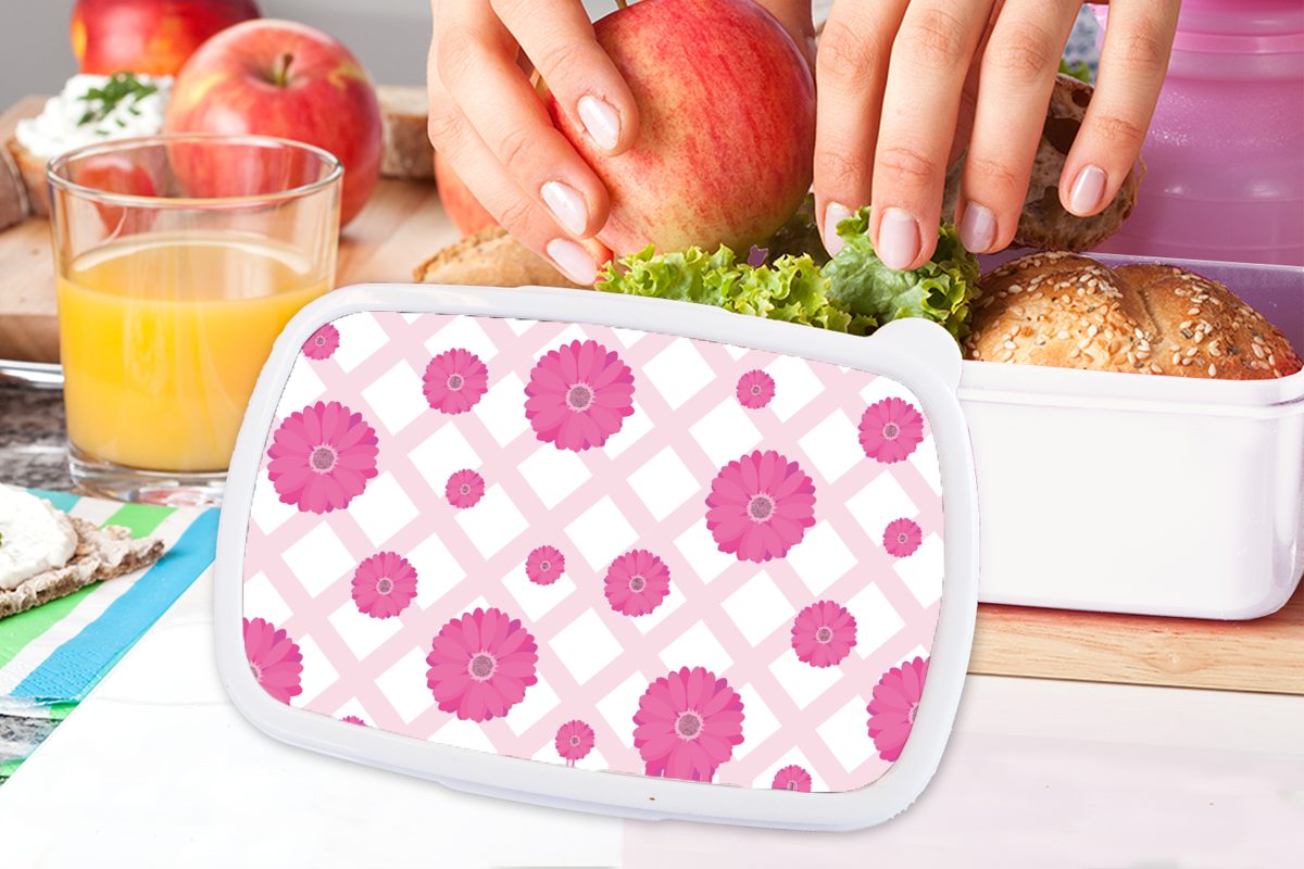 MuchoWow Lunchbox Blumen - Muster Erwachsene, Jungs für Brotdose, und Kinder - Kunststoff, weiß Pastell, Mädchen und (2-tlg), Brotbox für