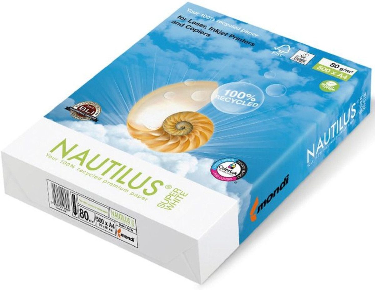Mondi Business Paper Kopierpapier Kopierpapier Nautilus super white A4 80g/qm RC weiß VE=500 Blatt.