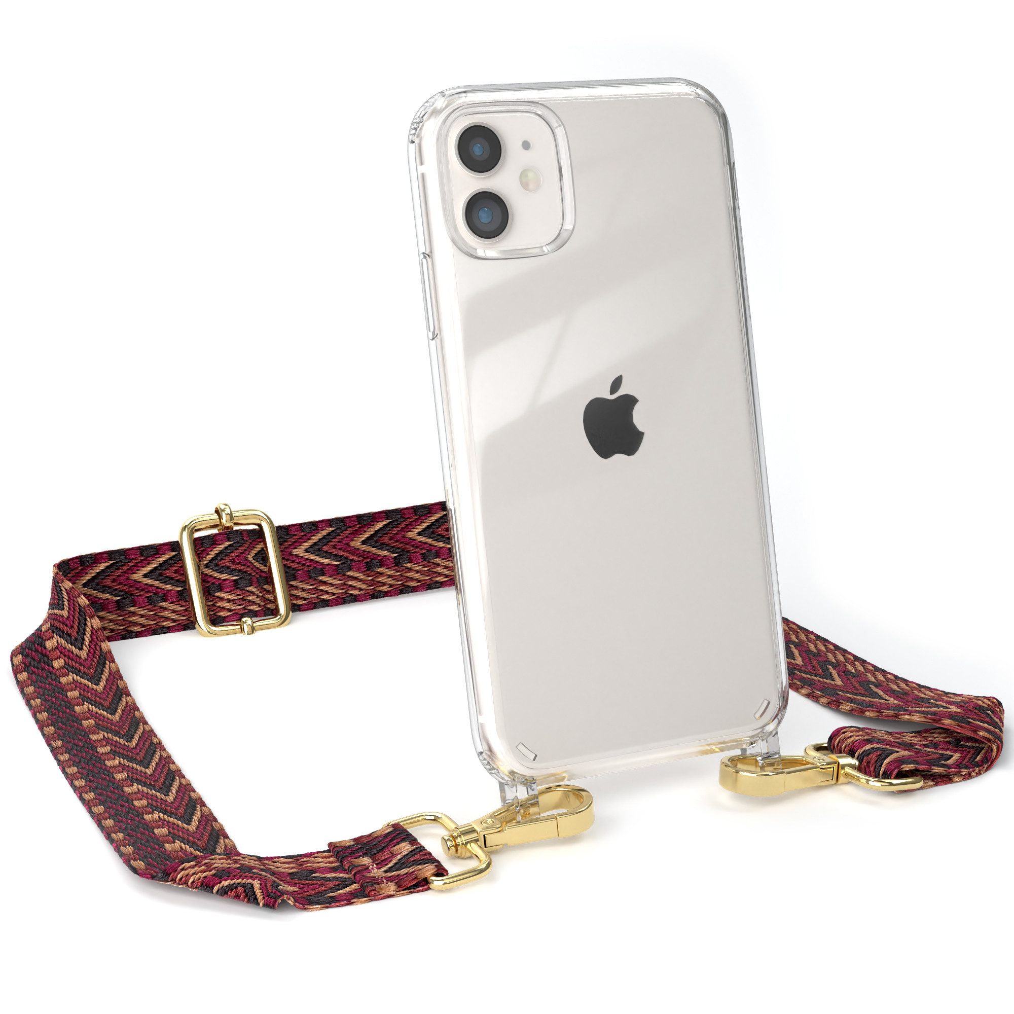 EAZY CASE Handykette Boho Umhängeband für Apple iPhone 11 6,1 Zoll, dünner Riemen Silikon Hülle zum Umhängen Umhängetasche schmal Etui Rot