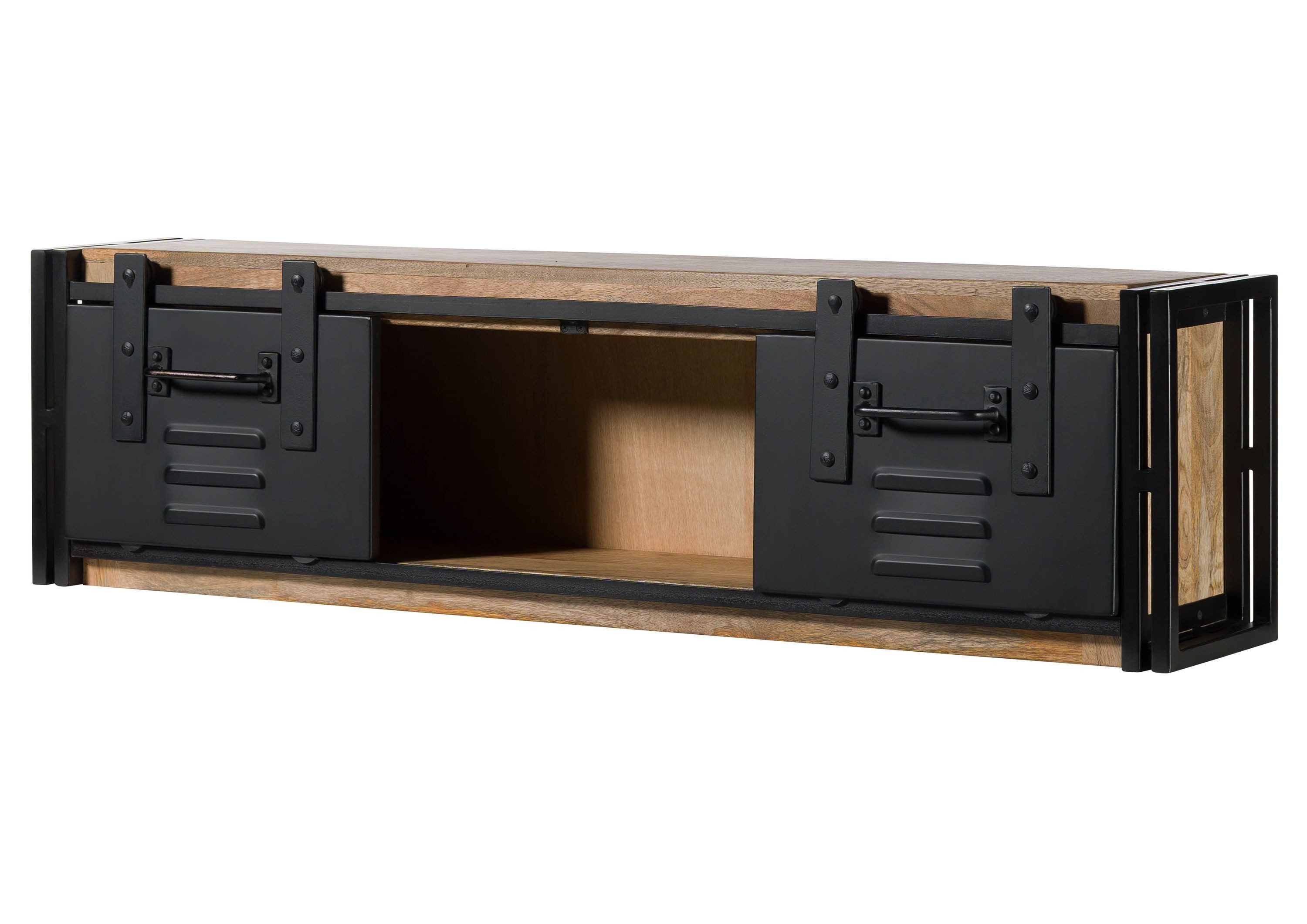 Massivmoebel24 Wandregal BLACKBURN, 1-tlg., Mango 130x25x35 natur klar lackiert / Metall schwarz BLACKBURN #559