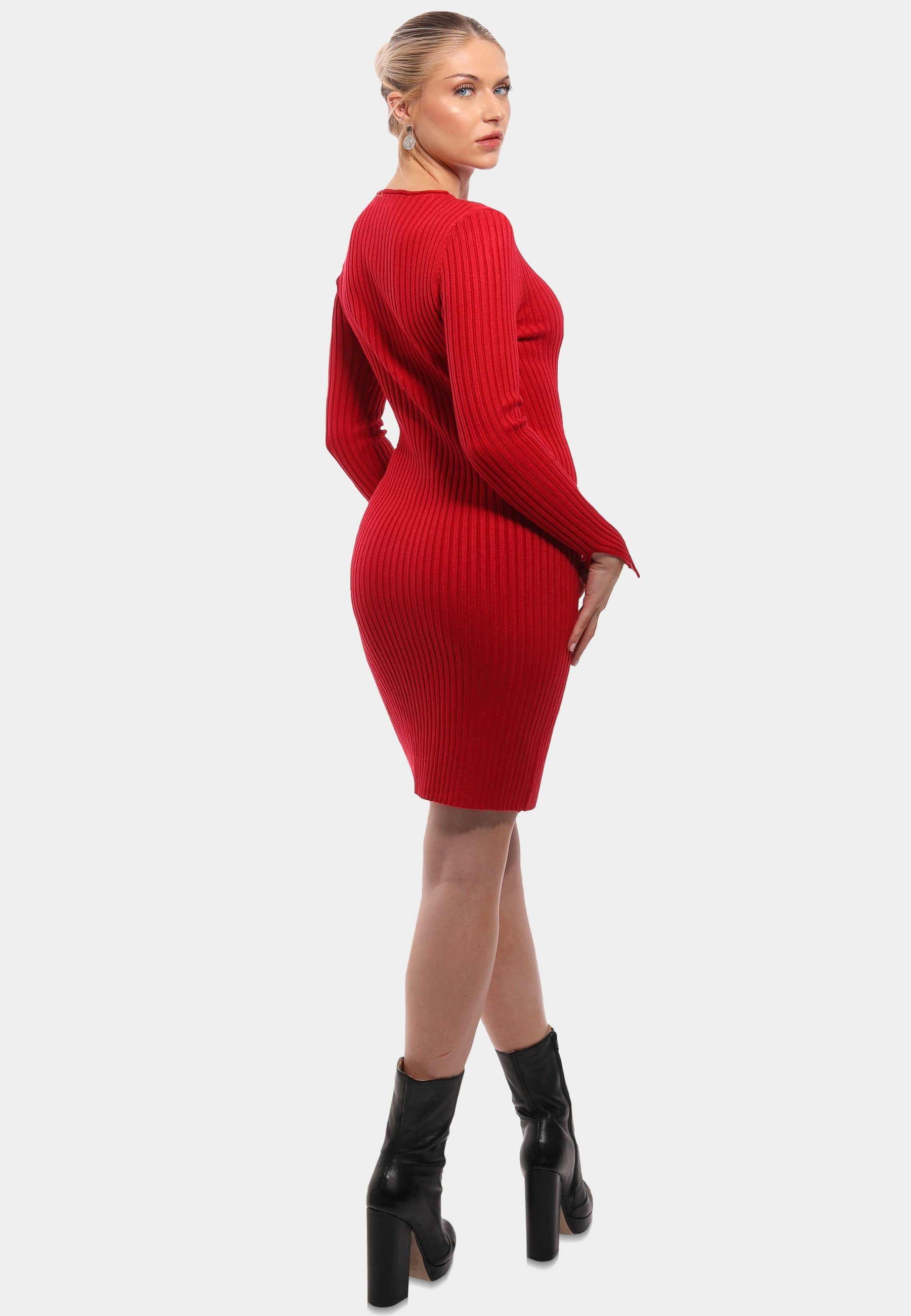 YC Fashion & Rot Elegantes (Kein in Set) Style Strickkleid Unifarbe Strickkleid Langarm
