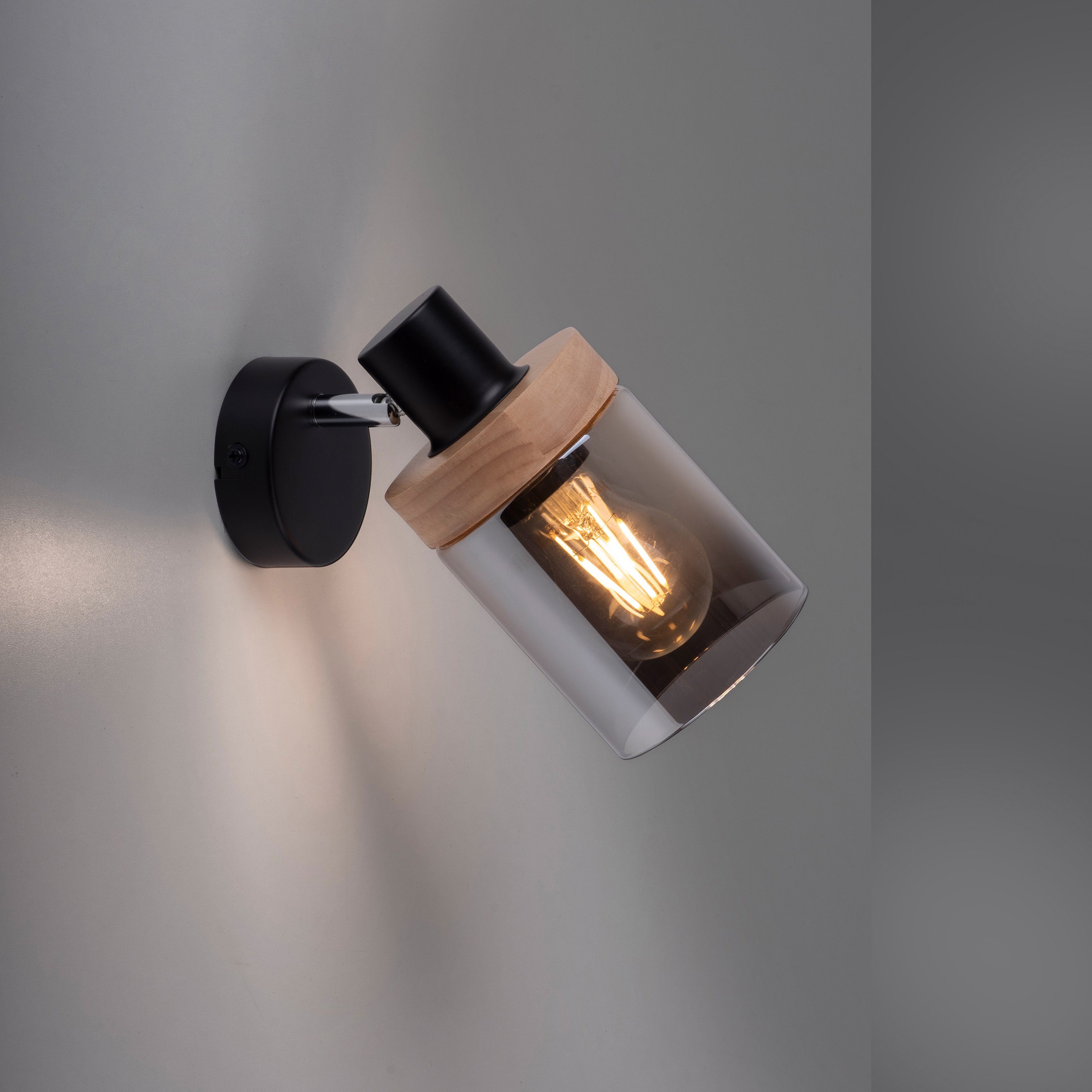Home affaire Wandleuchte für Tendon, Holz, ohne geeignet Rauchglas, - Wandlampe, E27 Glas, Leuchtmittel, Leuchtmittel